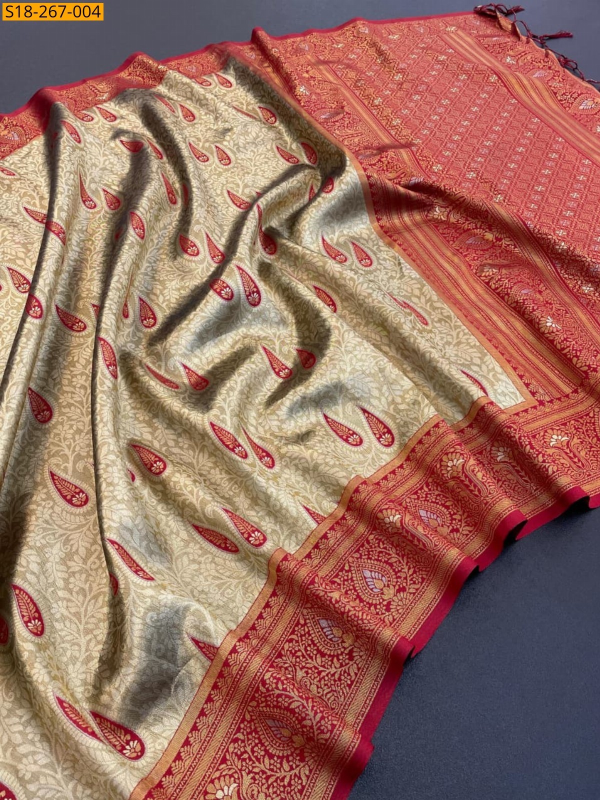 Red Beautiful banarasi tissue silk saree