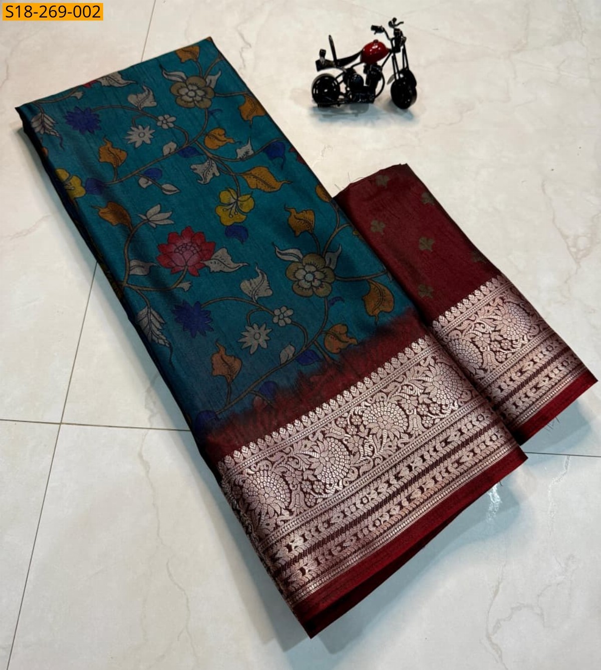 Blue Fancy dual tone dola silk printed sarees
