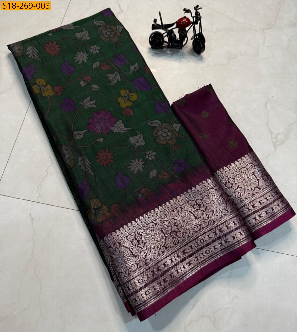 Fancy dual tone dola silk printed sarees