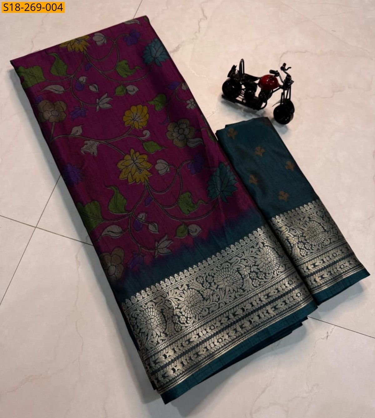 Fancy dual tone dola silk printed sarees