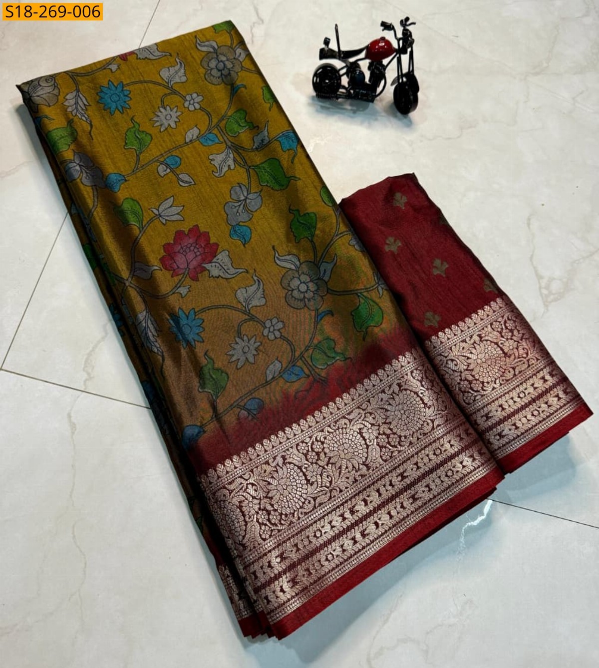Mustard Fancy dual tone dola silk printed sarees