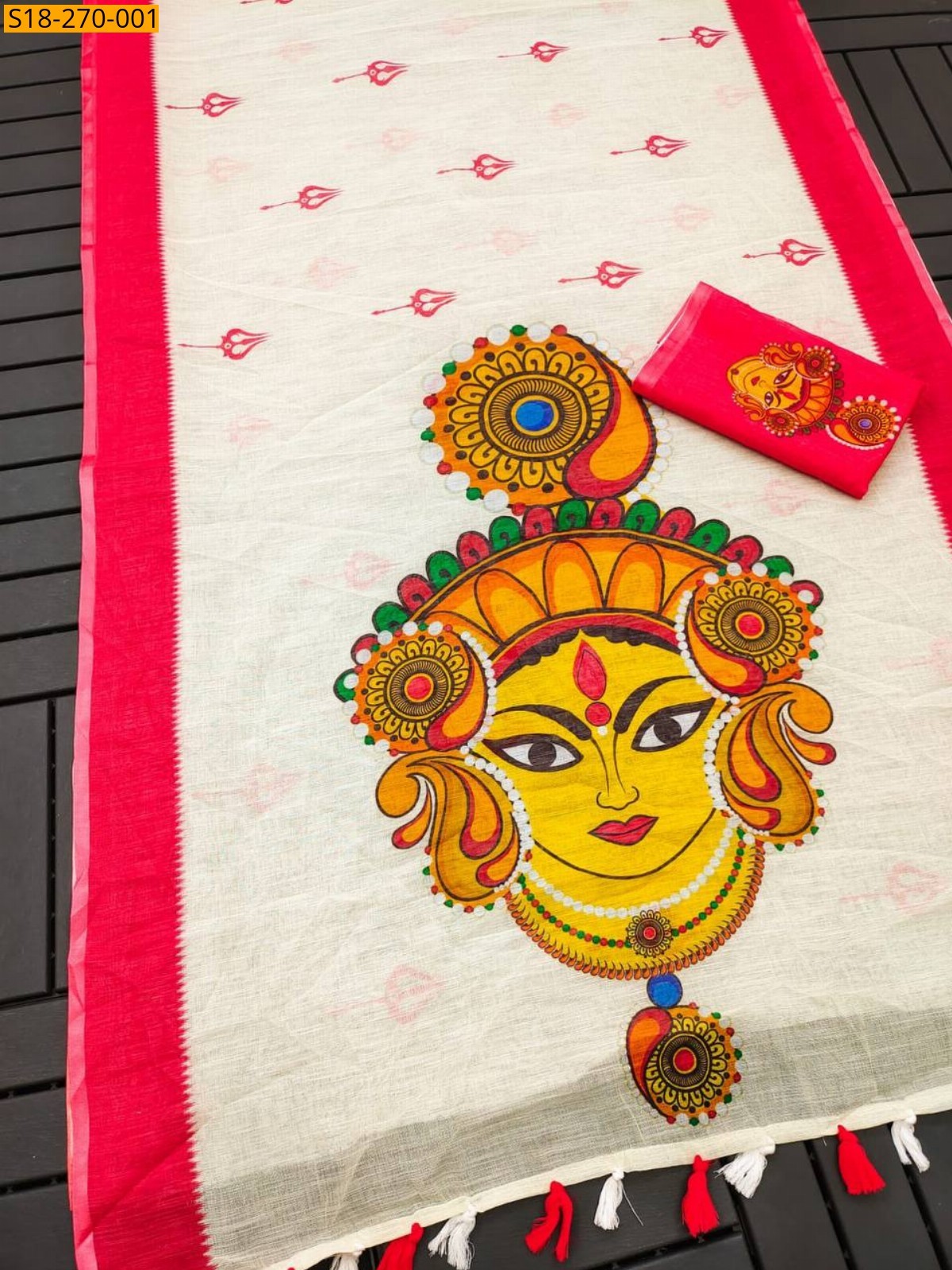 Half white Fancy Linen sarees