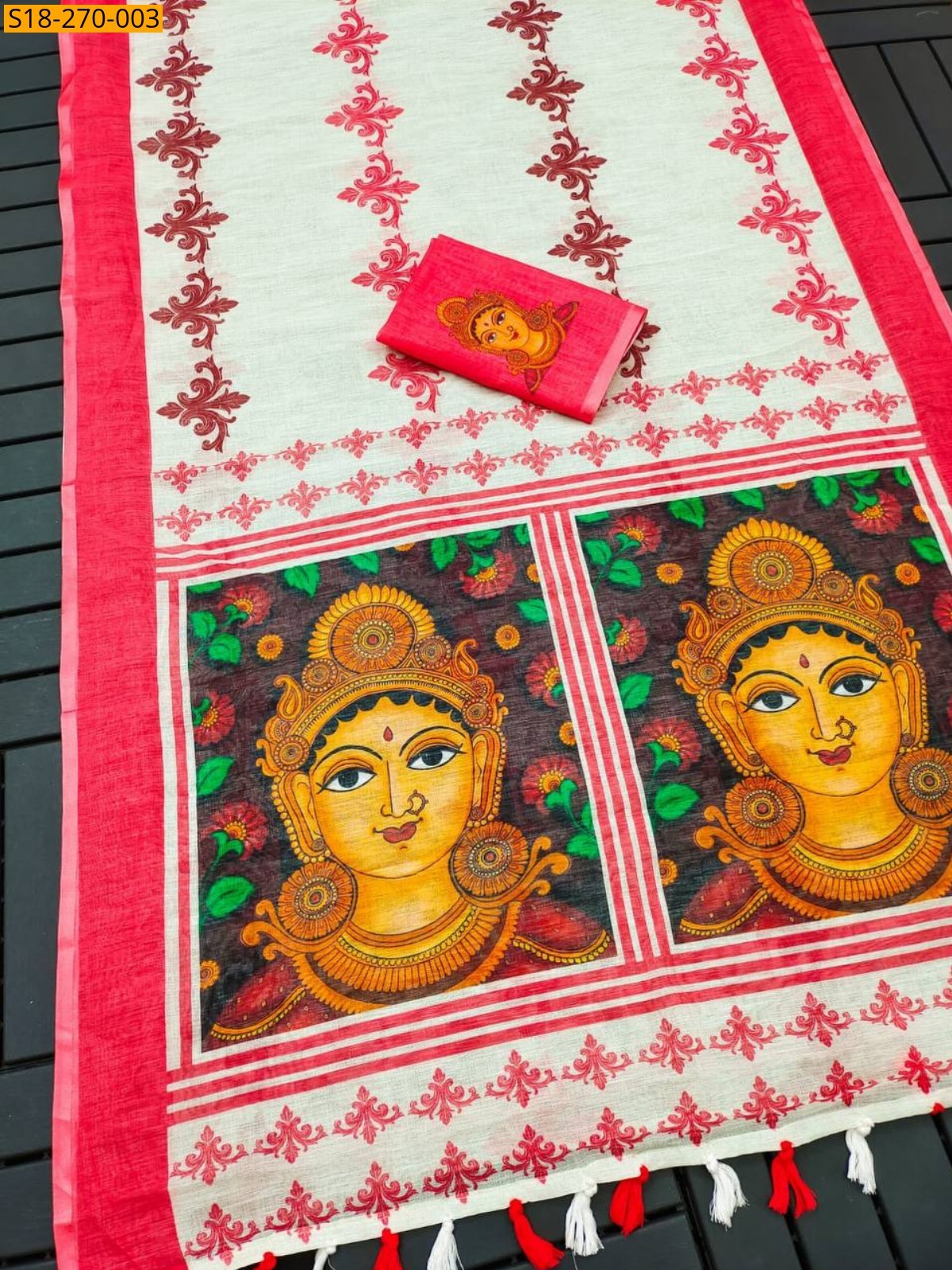 Half white Fancy Linen sarees