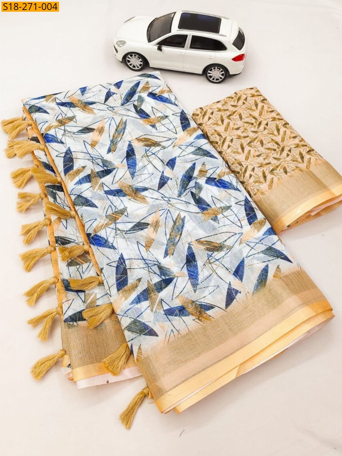 Half white Fancy Linen sarees