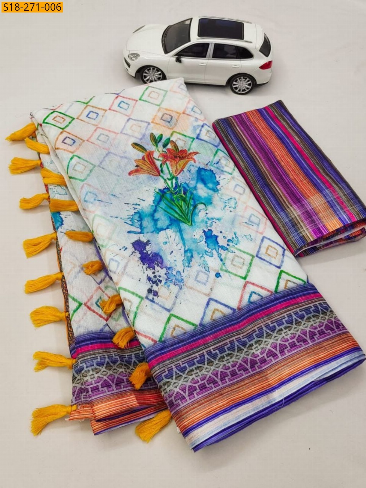 Half white Fancy Linen sarees