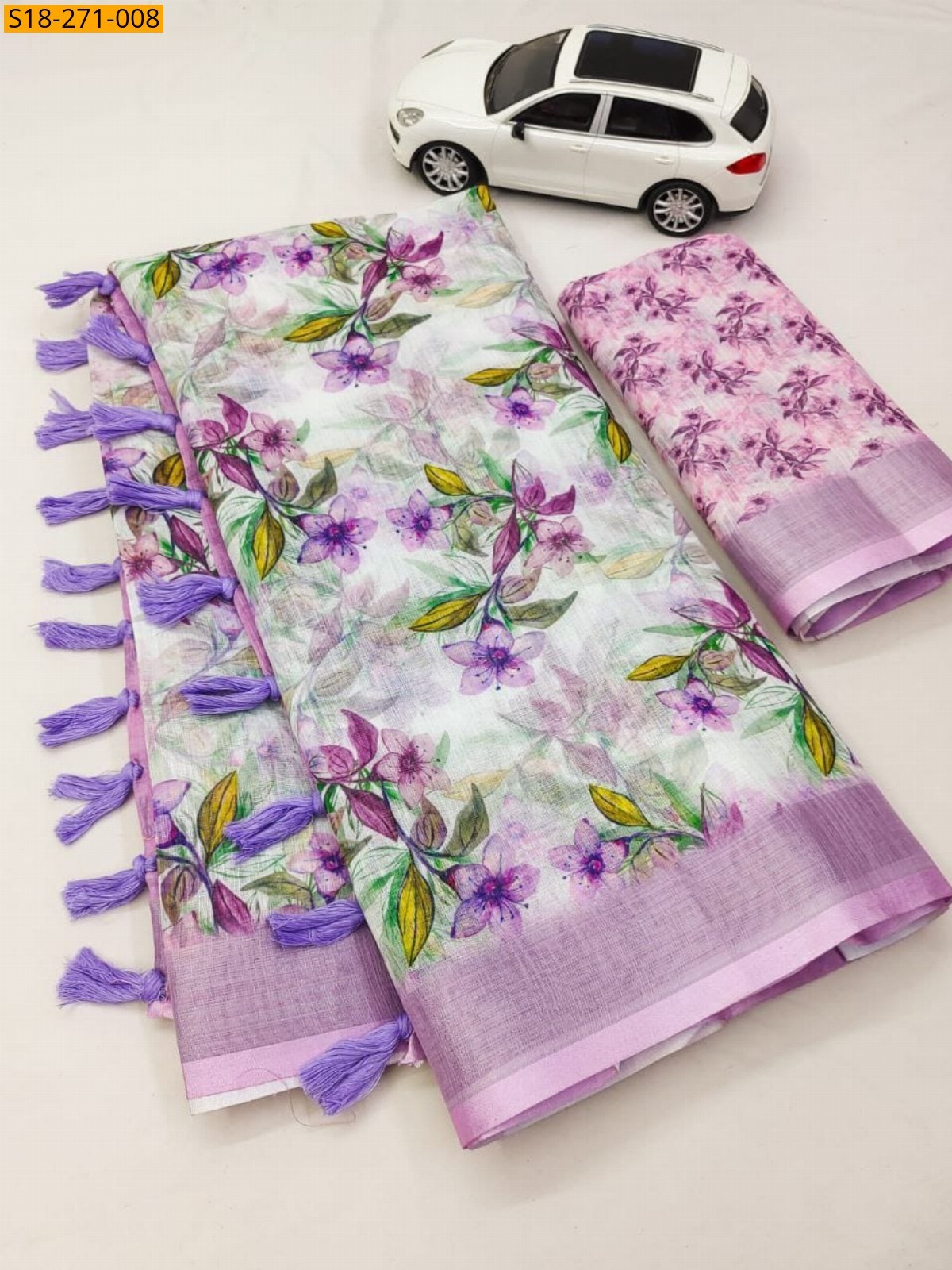 Half white Fancy Linen sarees
