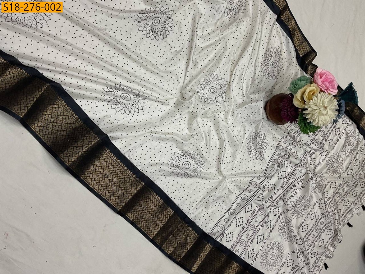 White Fancy dola silk saree