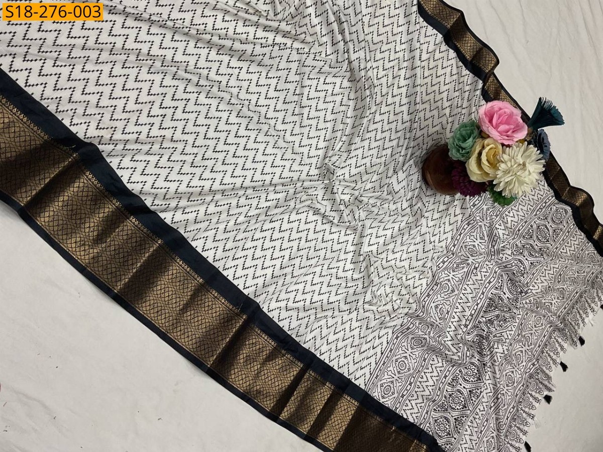 White Fancy dola silk saree