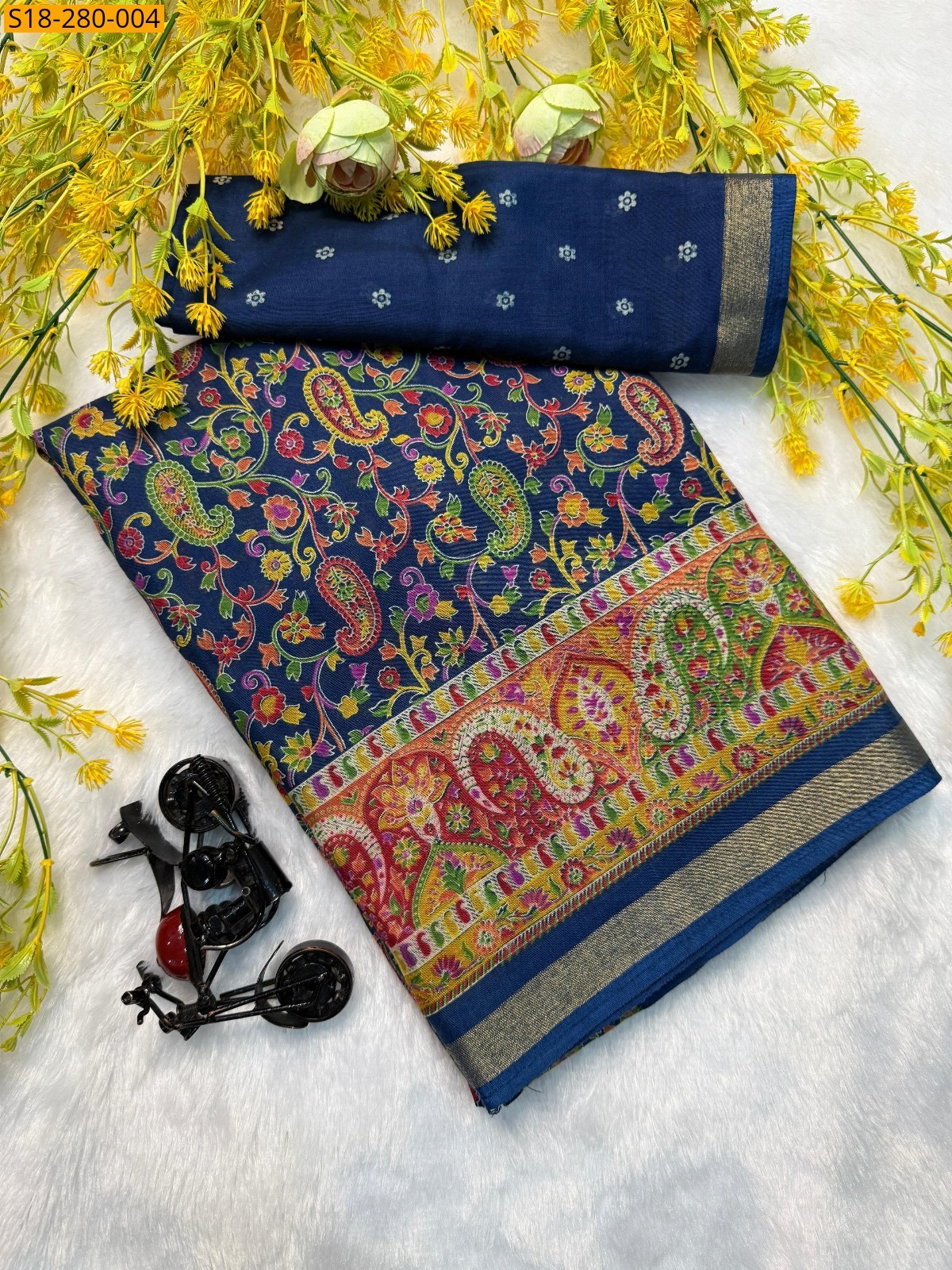 Blue Fancy cotton printed saree