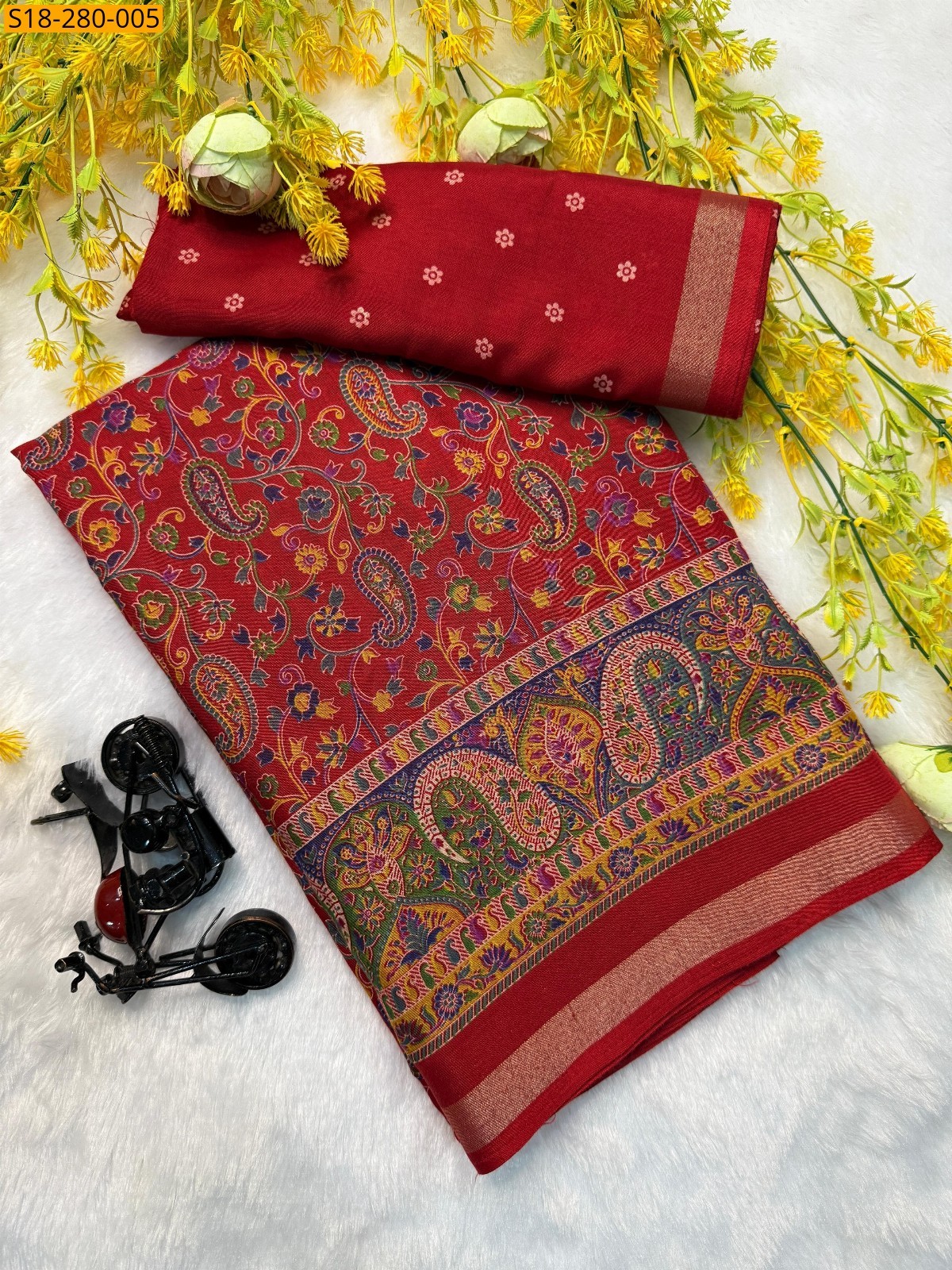 Red Fancy cotton printed saree
