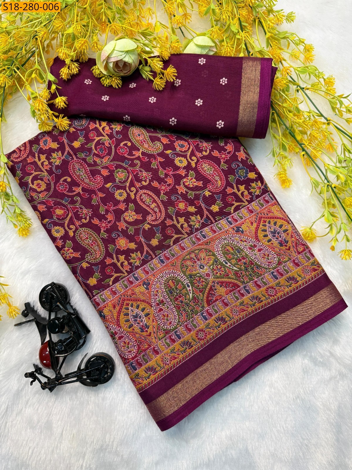 Maroon Fancy cotton printed saree