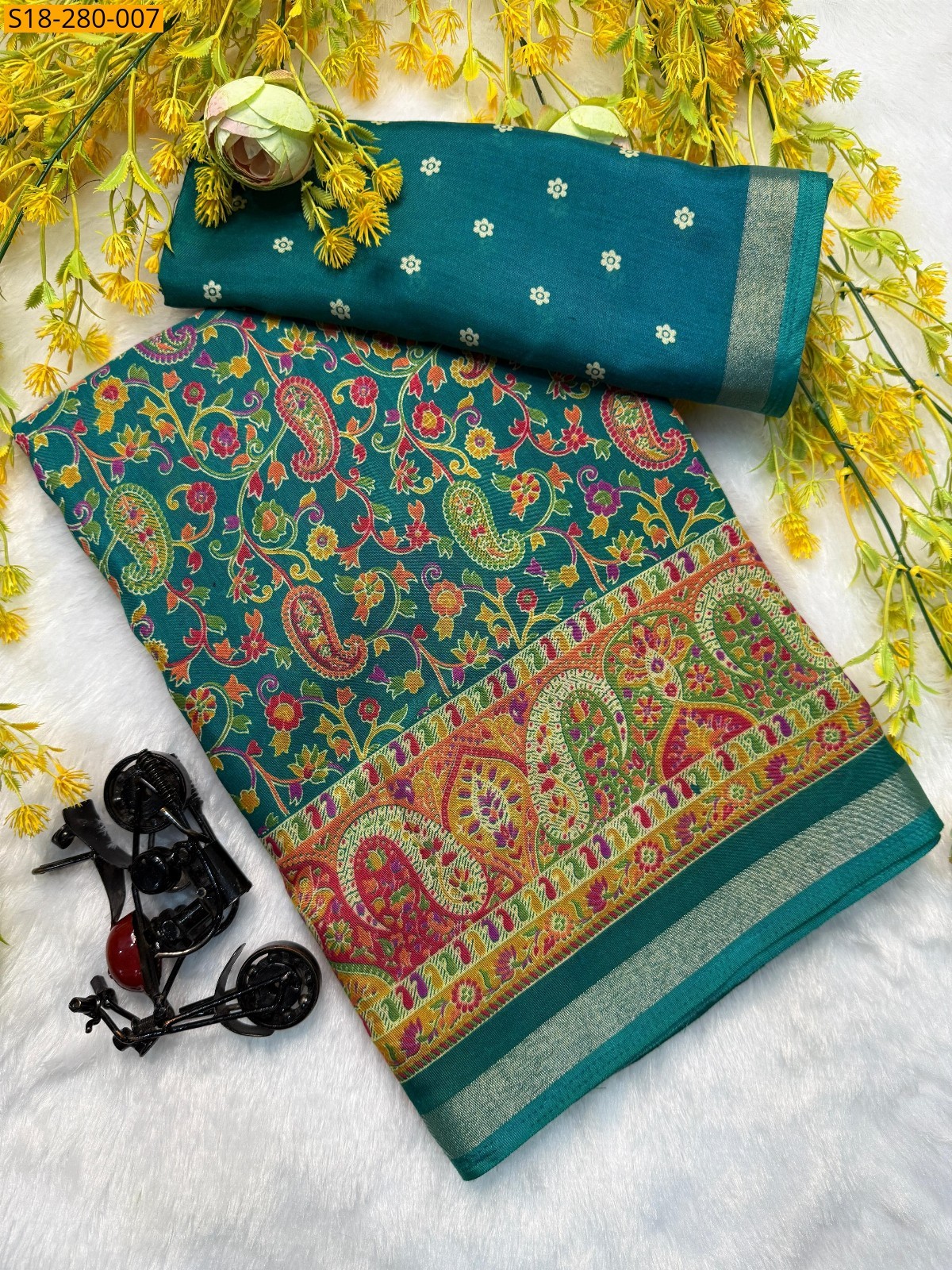 Blue Fancy cotton printed saree