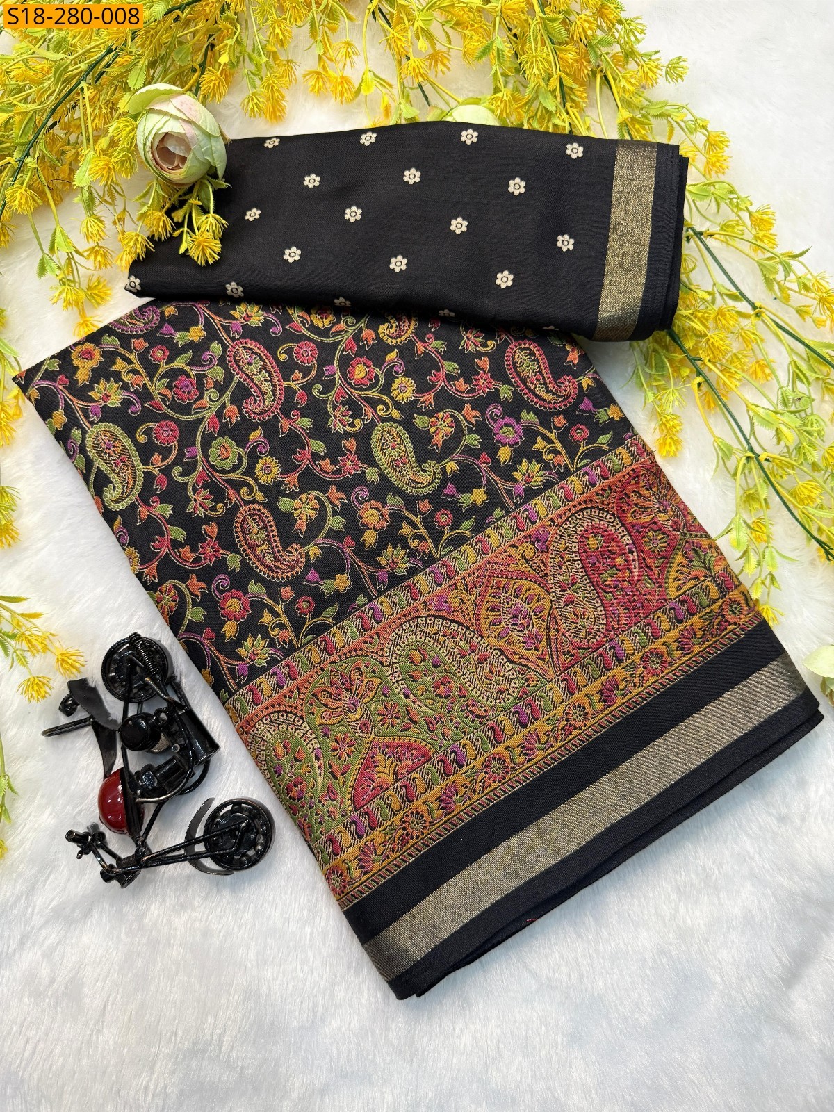 Black Fancy cotton printed saree