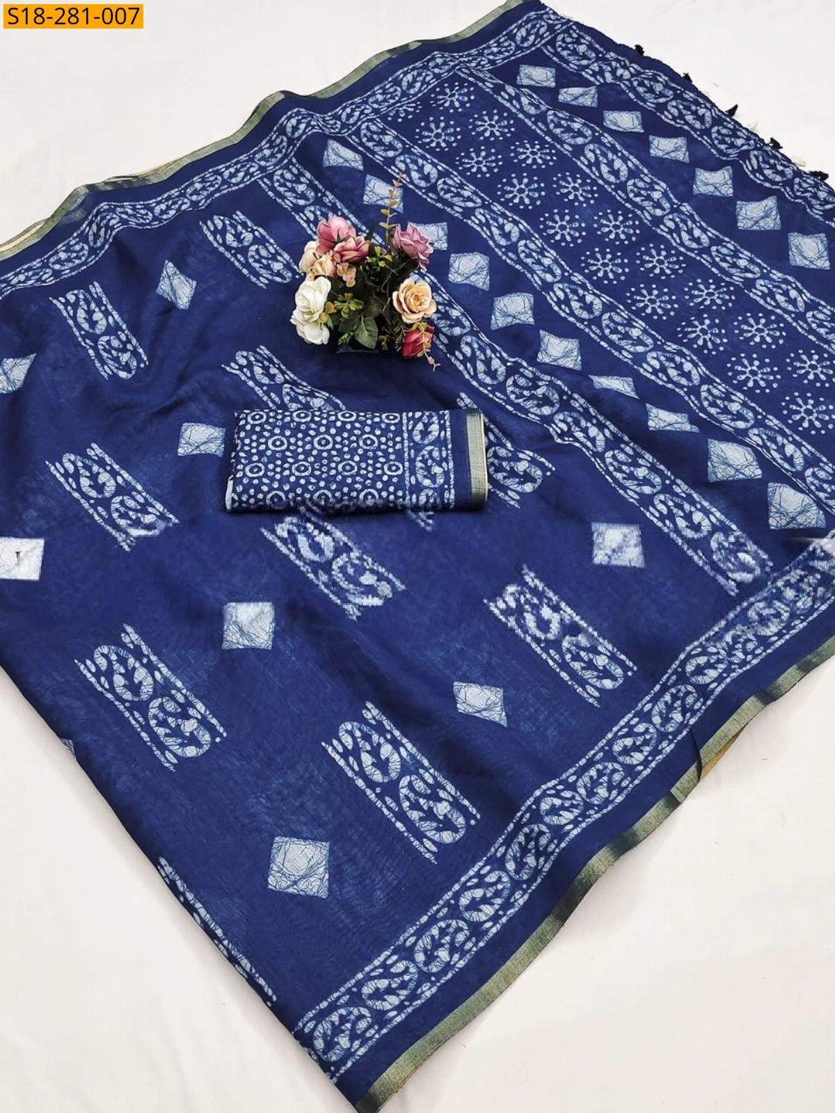 Blue Fancy mulmul cotton Saree