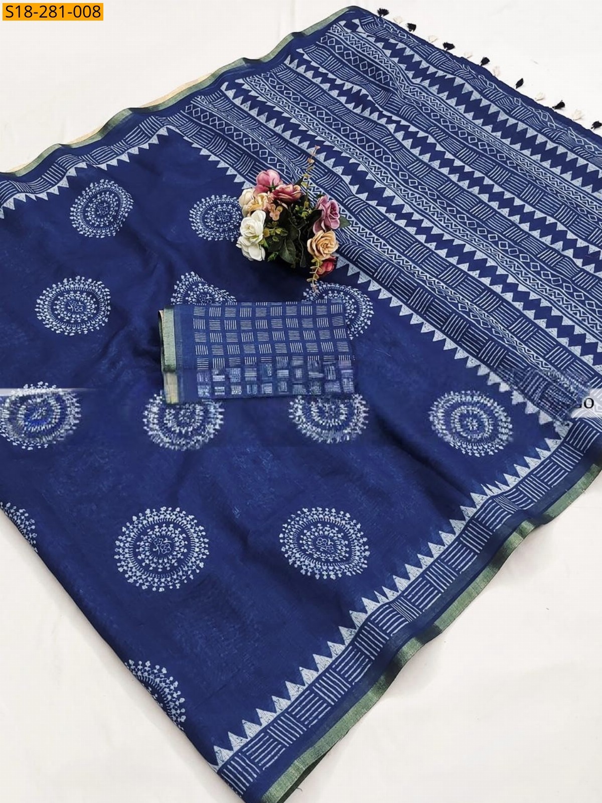 Blue Fancy mulmul cotton Saree