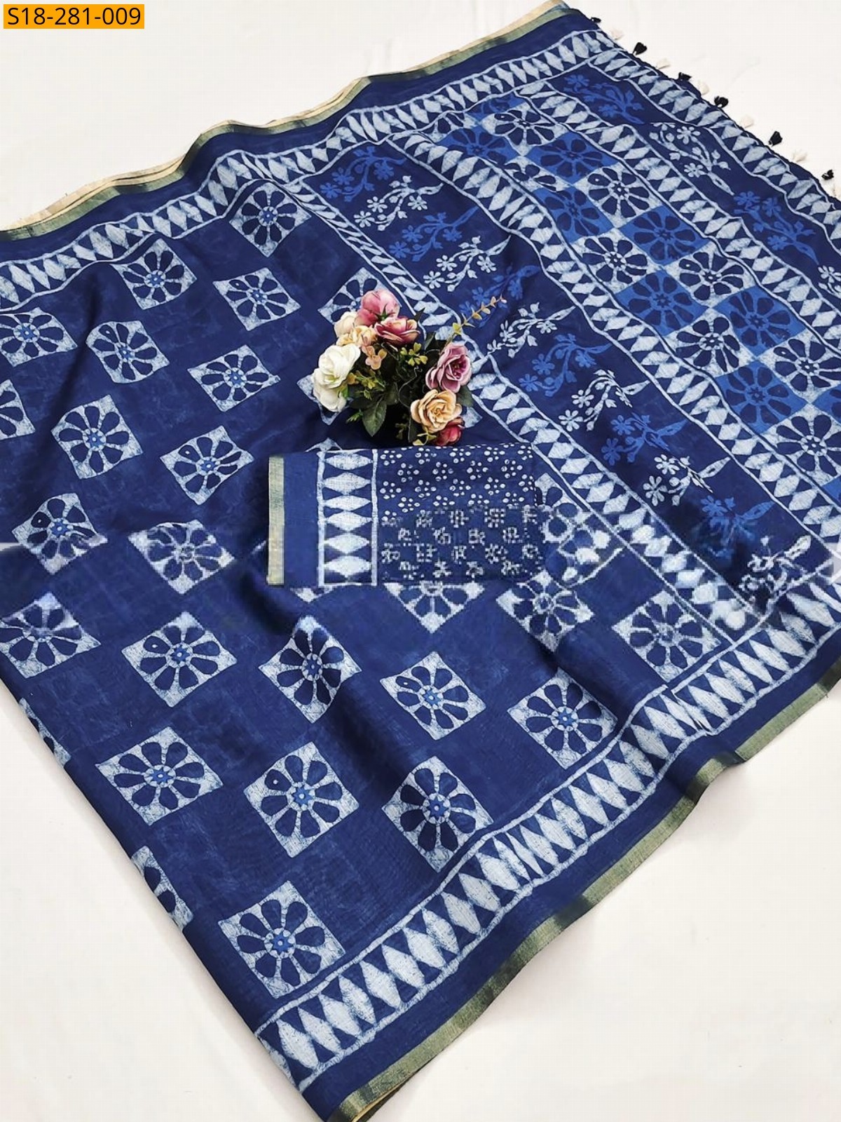 Blue Fancy mulmul cotton Saree