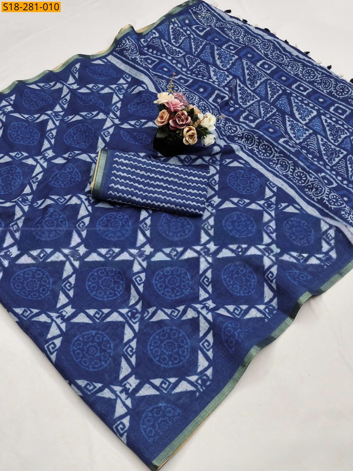 Blue Fancy mulmul cotton Saree