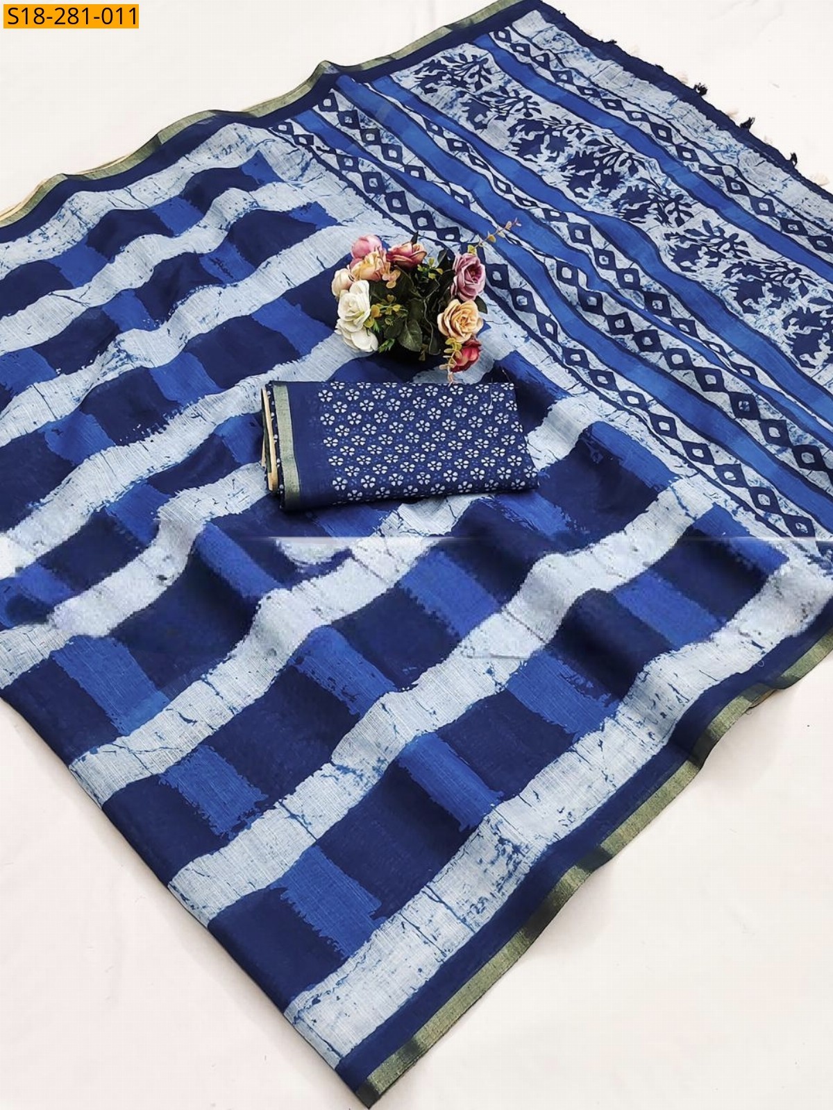 Blue Fancy mulmul cotton Saree