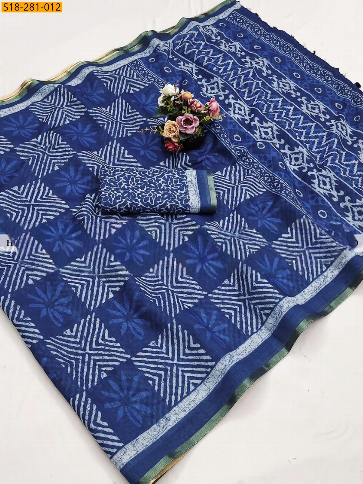 Blue Fancy mulmul cotton Saree