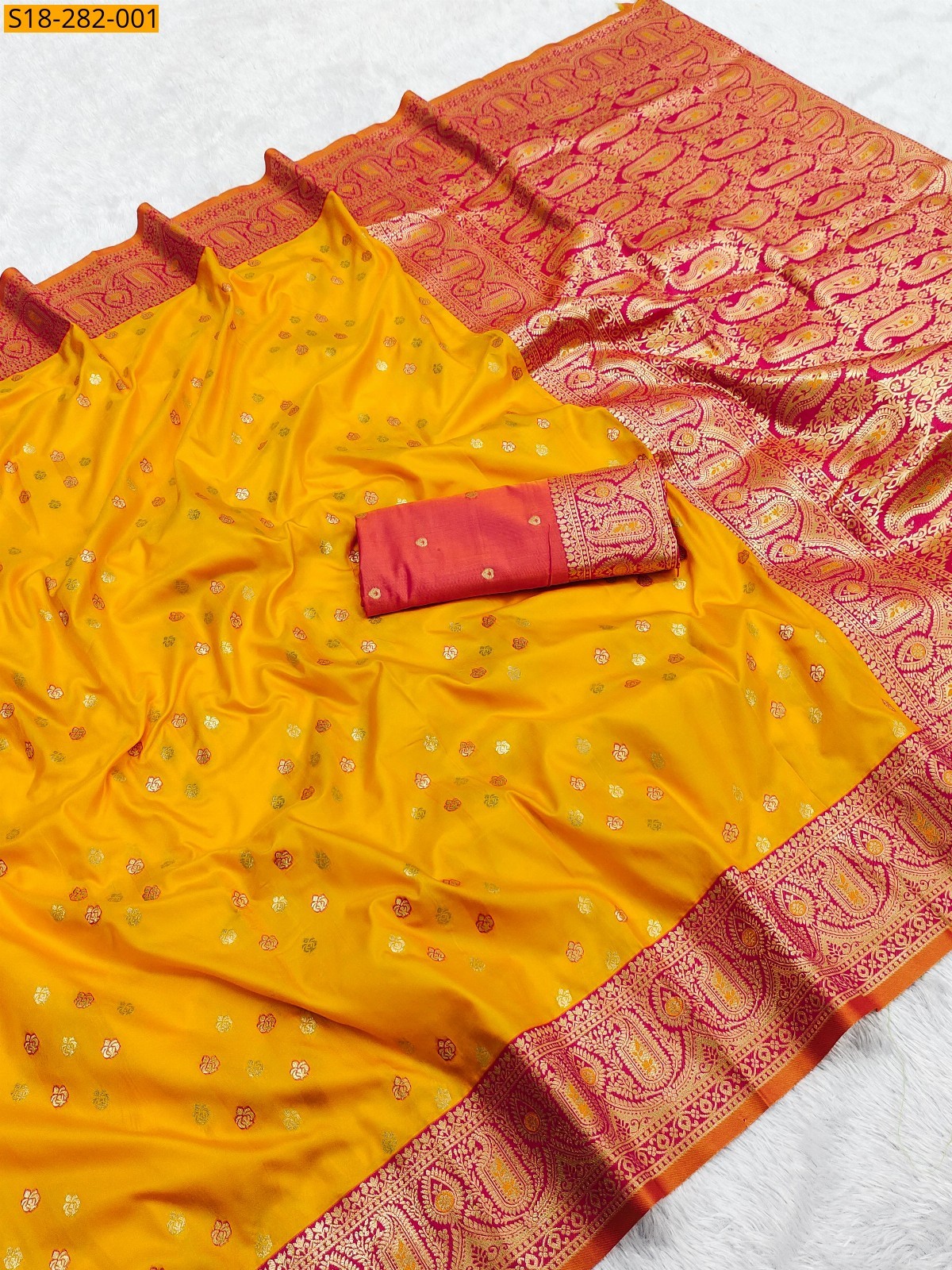Yellow Banarasi silk saree