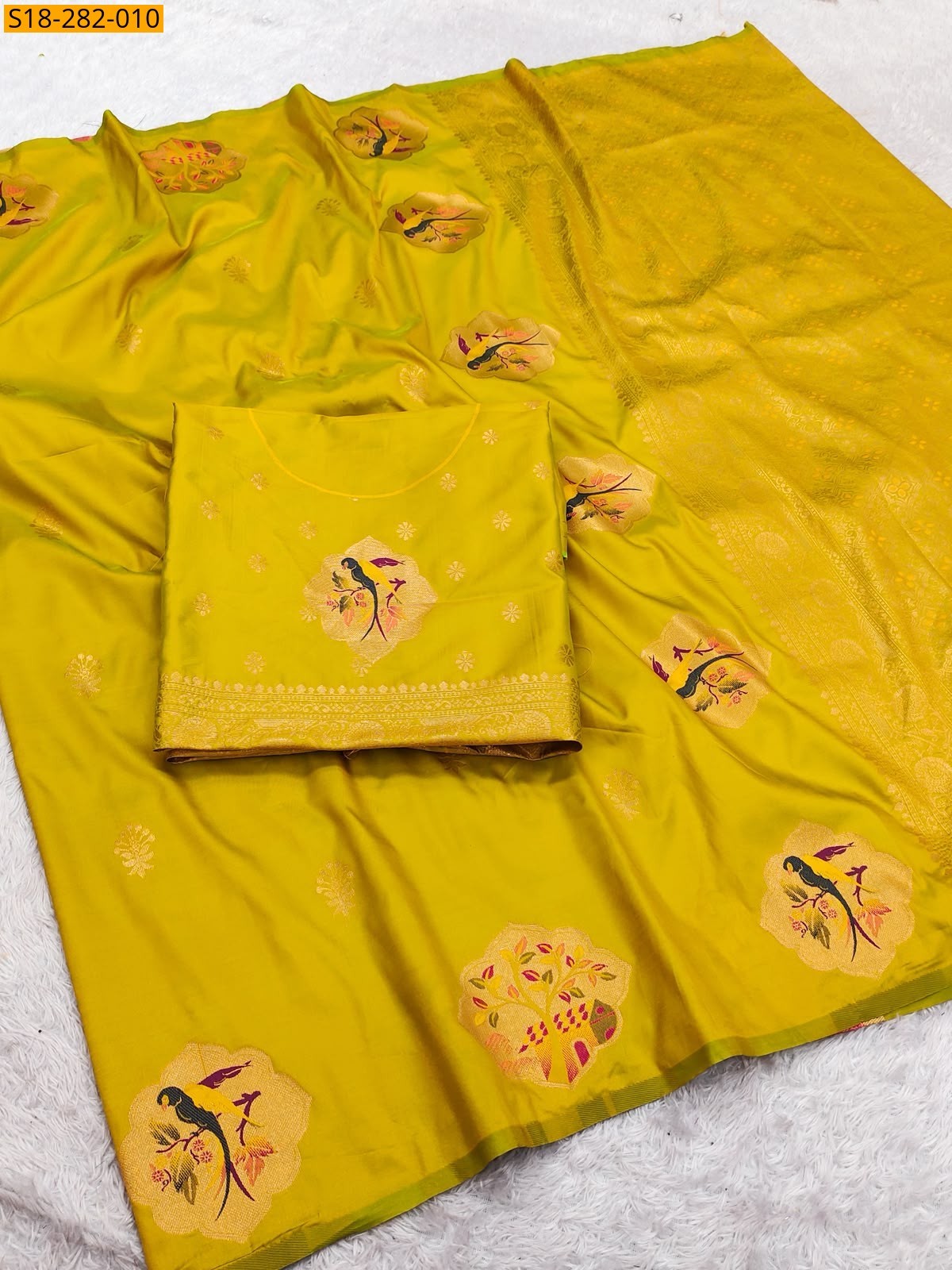 Lime Green Fancy Soft Silk Saree