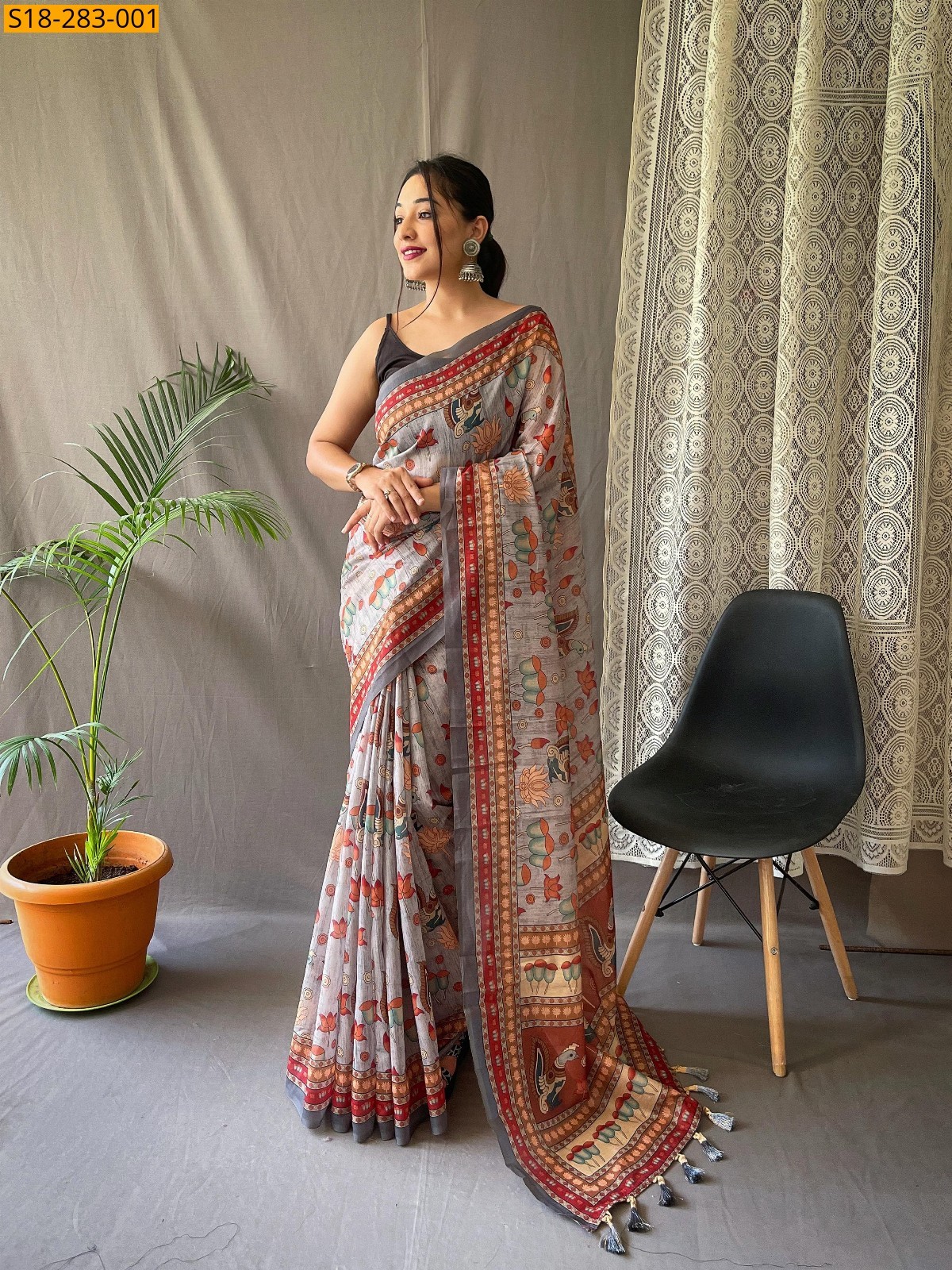 Gray Fancy malai cotton saree