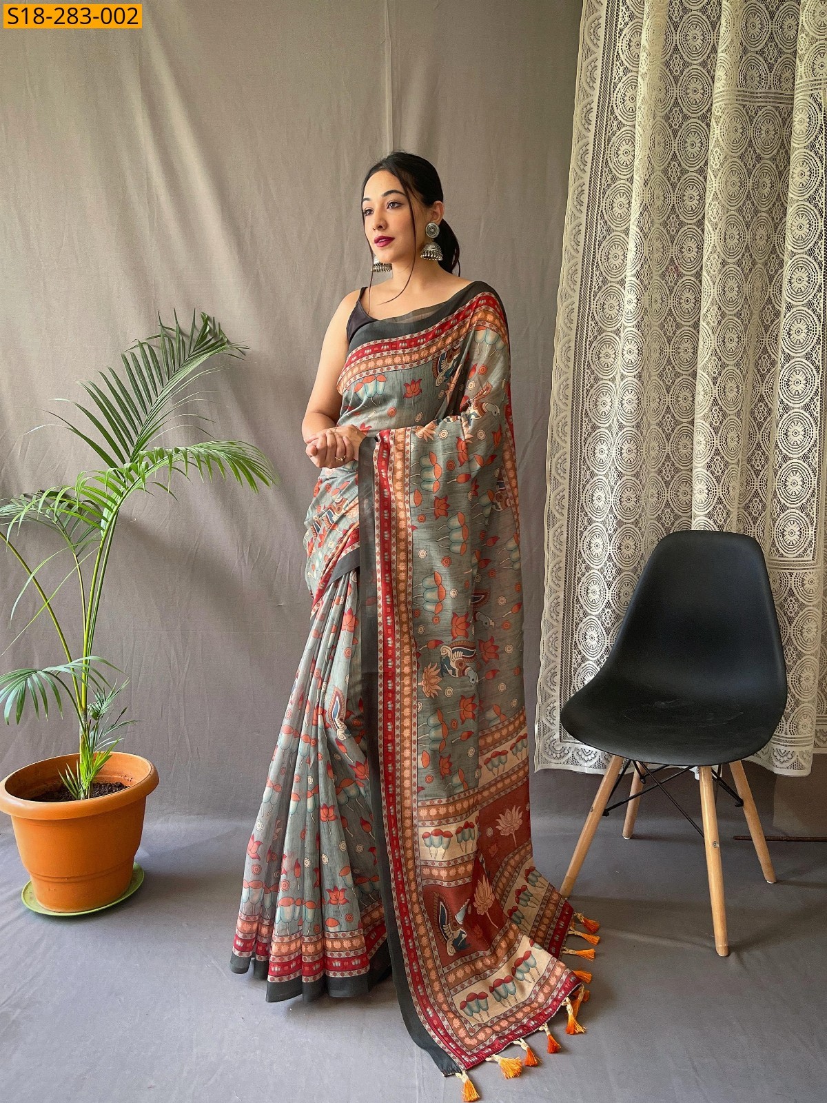 Gray Fancy malai cotton saree