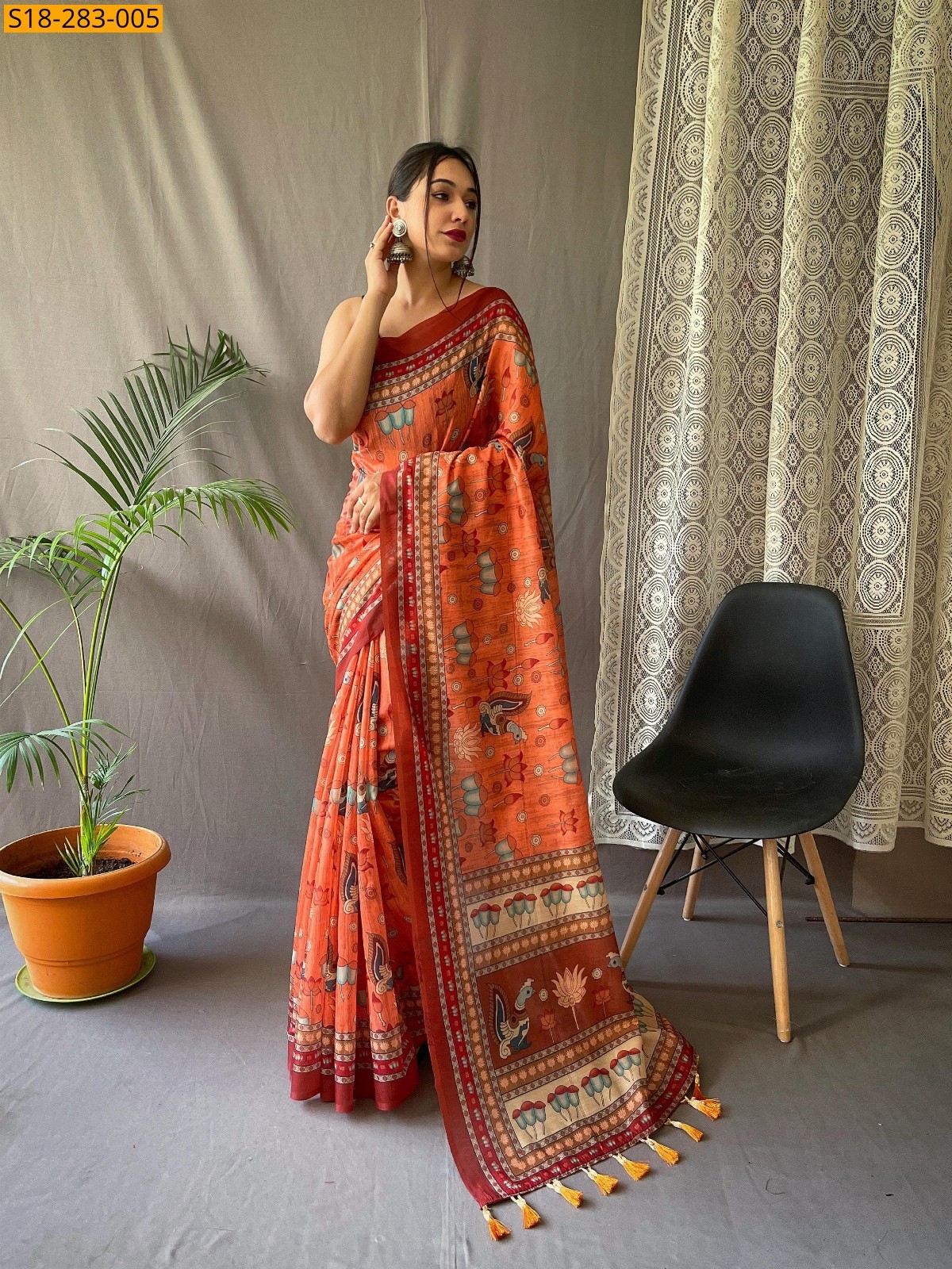 Orange Fancy malai cotton saree