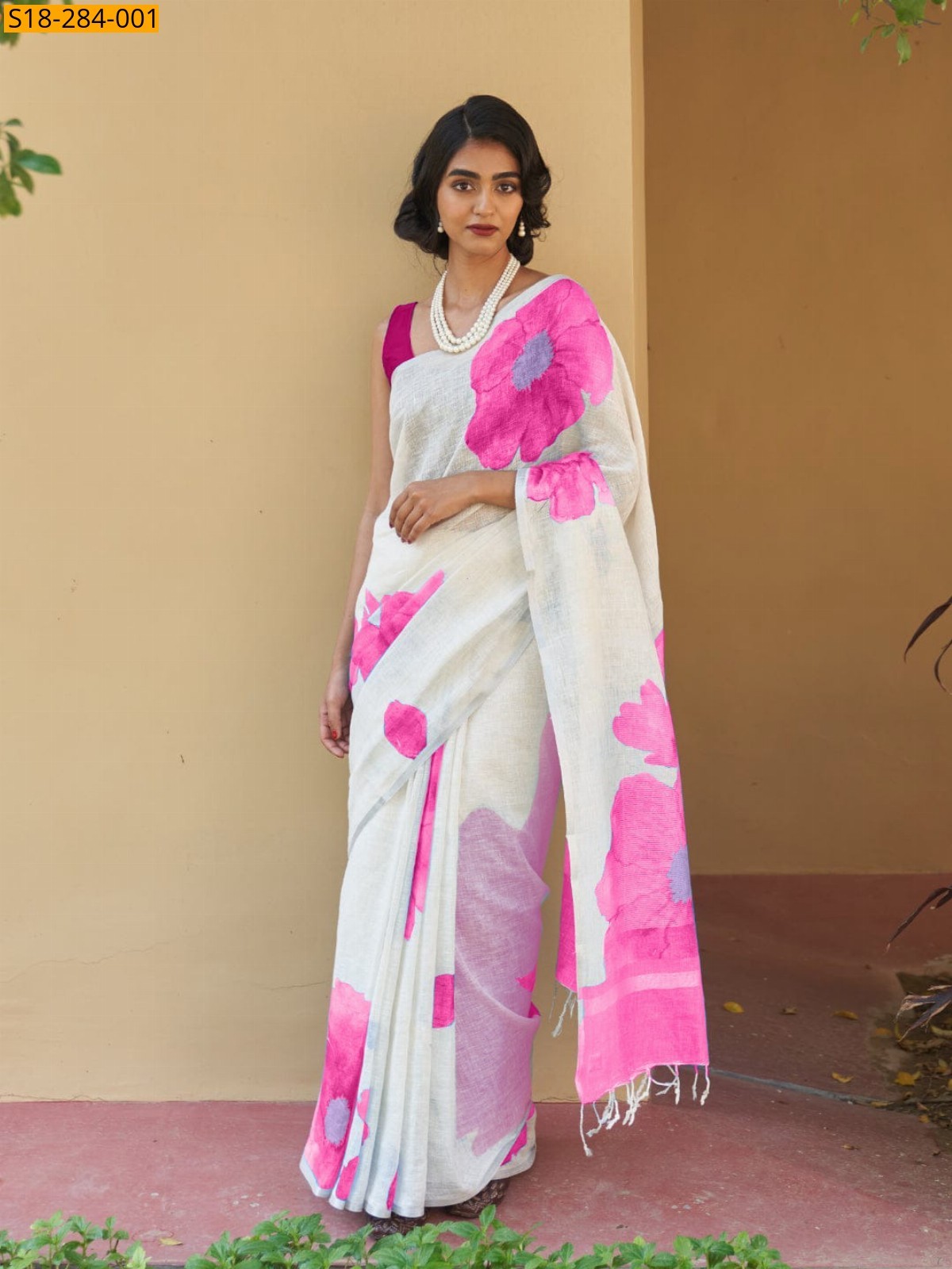 White Fancy linen saree