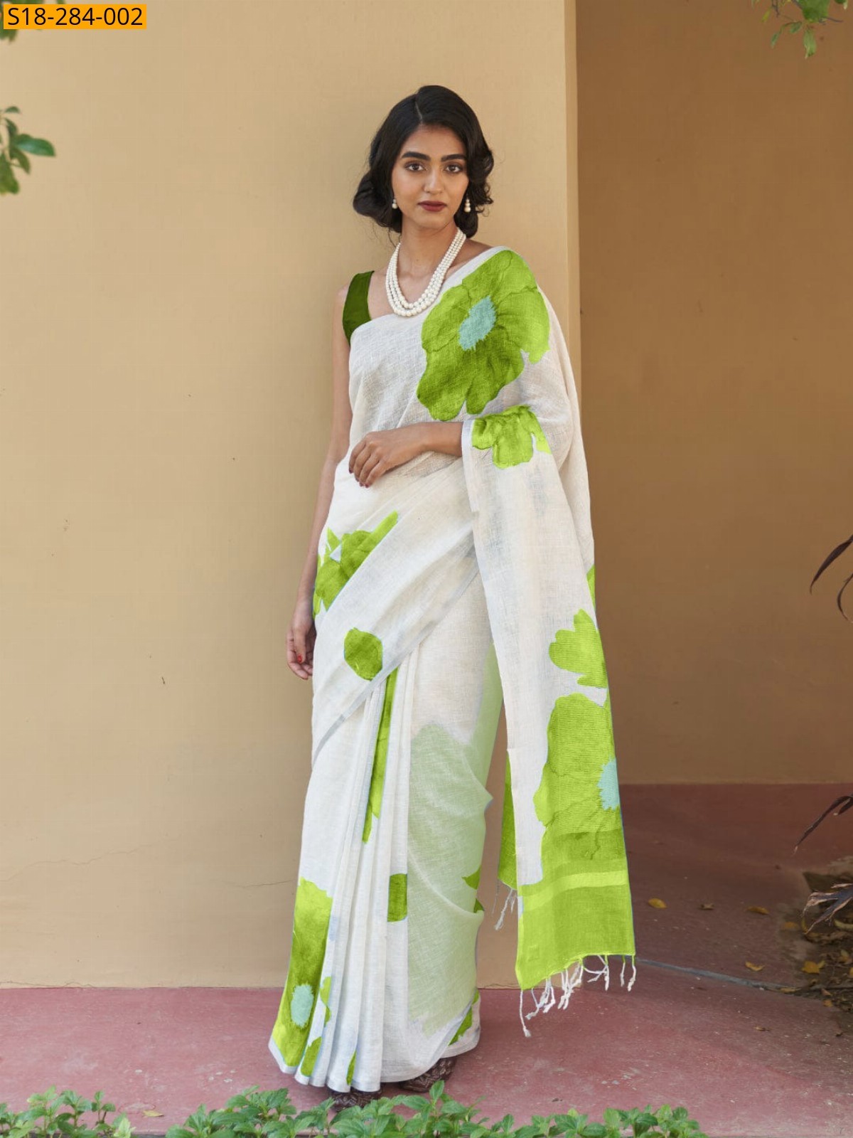 White Fancy linen saree