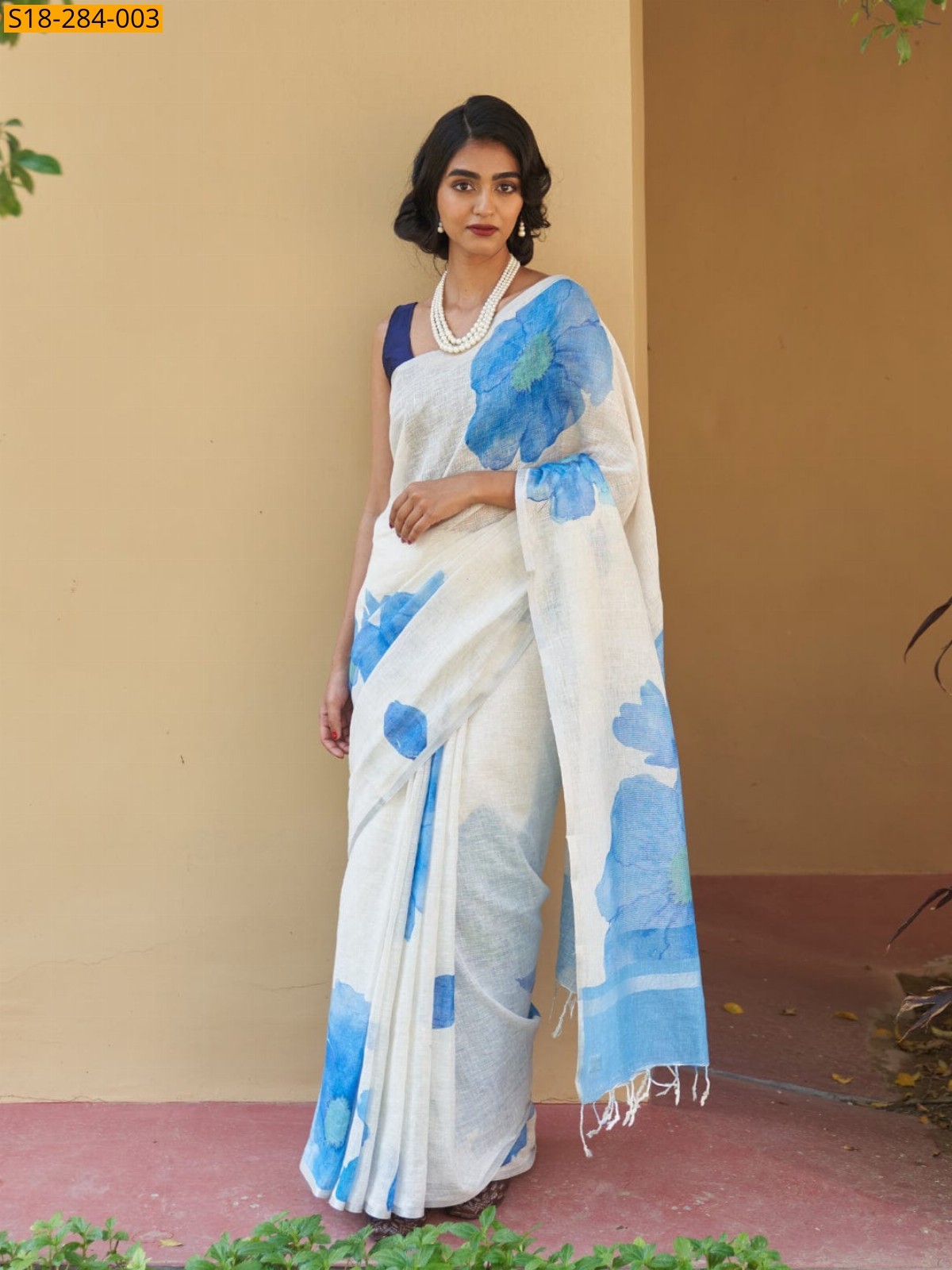 White Fancy linen saree