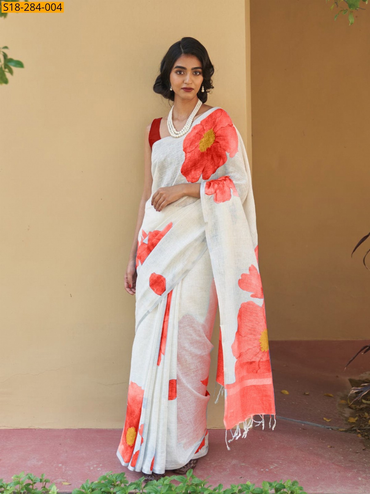 White Fancy linen saree