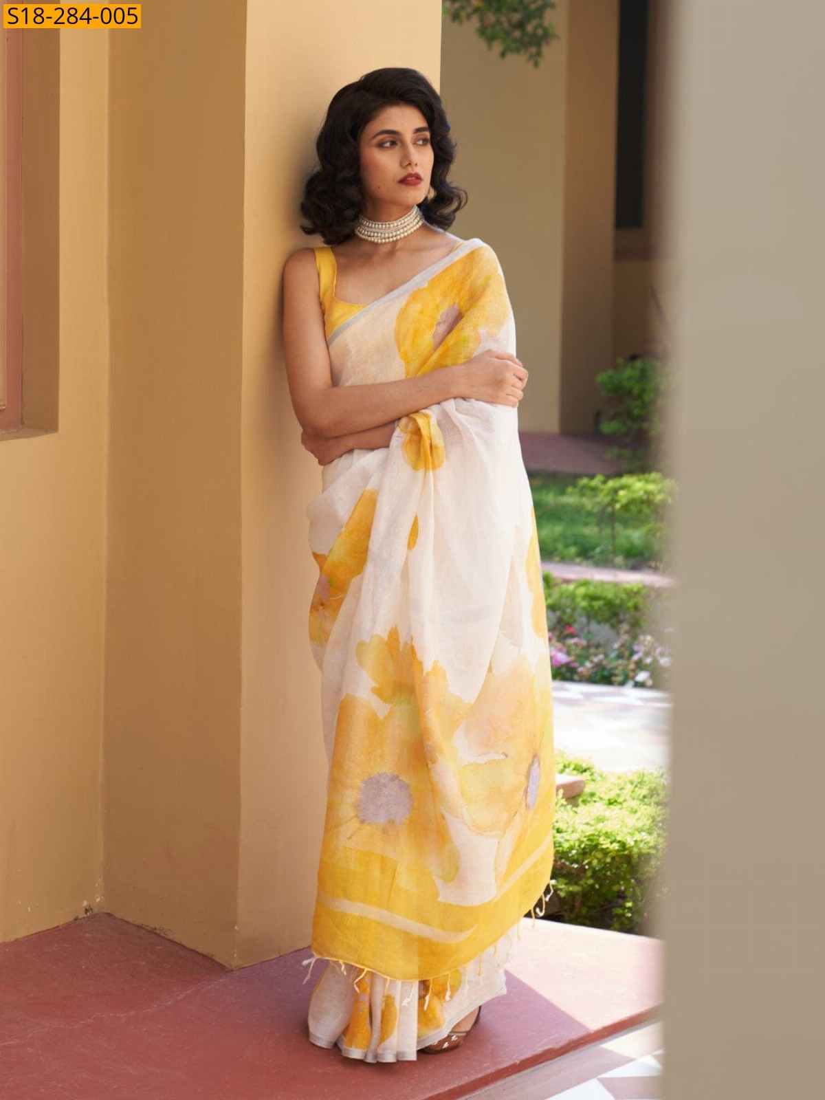 White Fancy linen saree