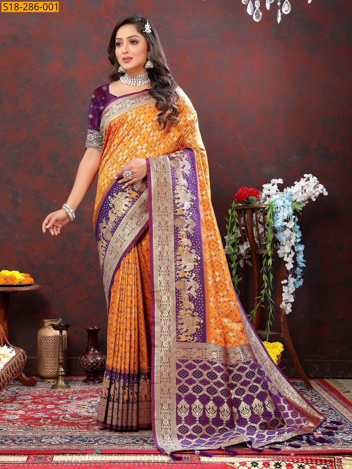 Orange Fancy soft patola silk sarees