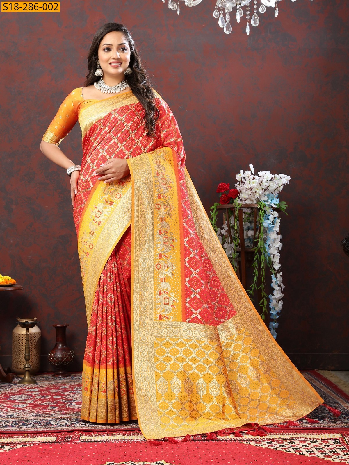 Red Fancy soft patola silk sarees