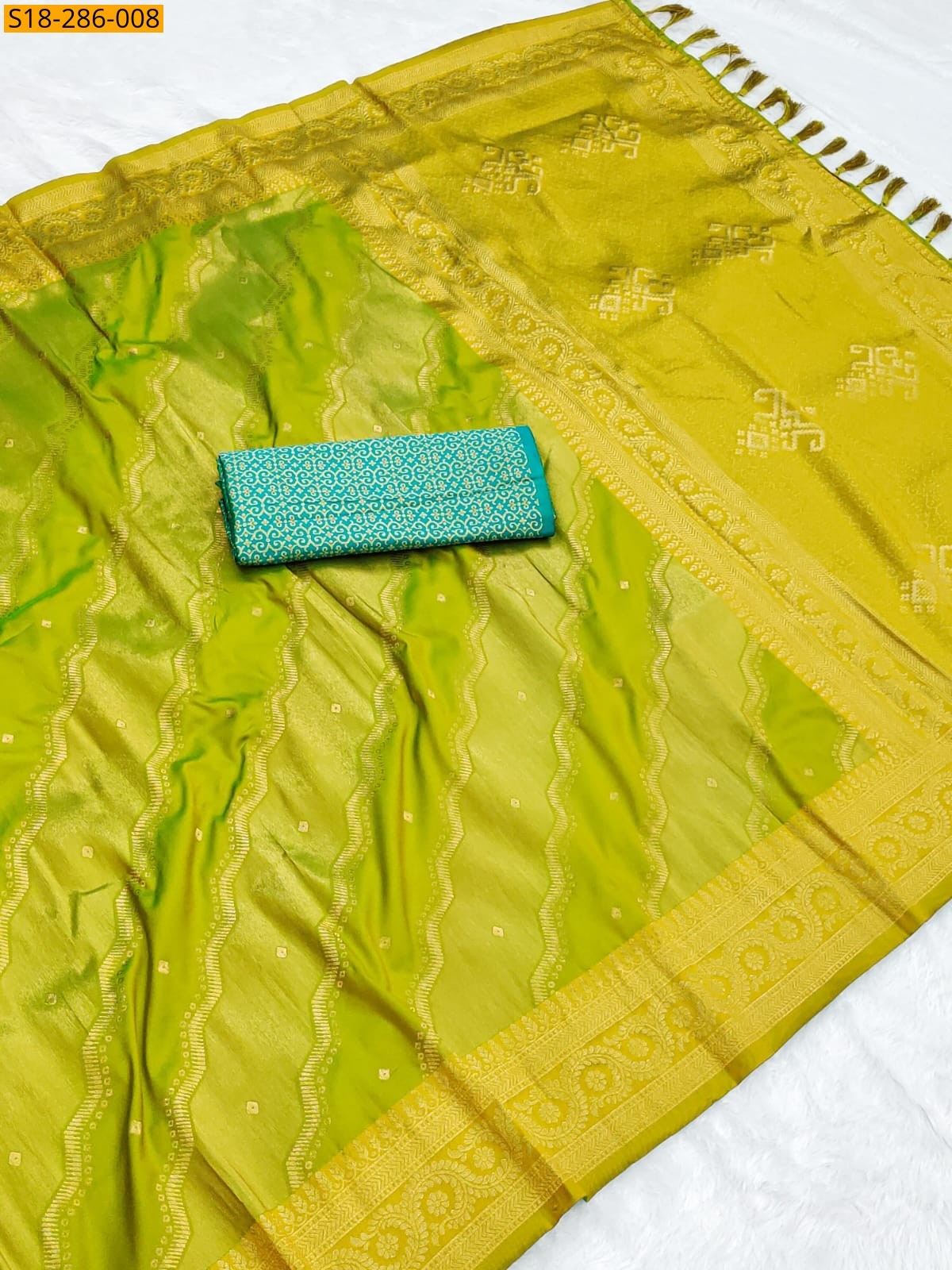 Lime Green Fancy  Banarasi Soft Silk Sarees