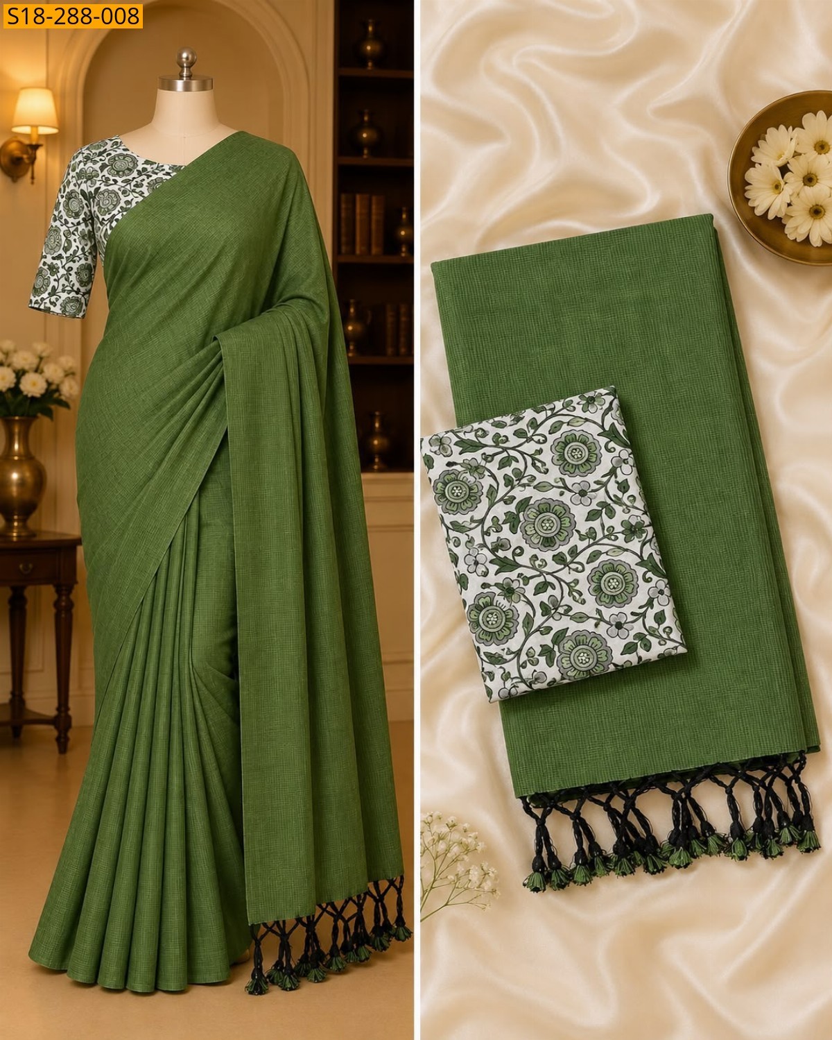 Green Fancy Khadi Cotton Saree