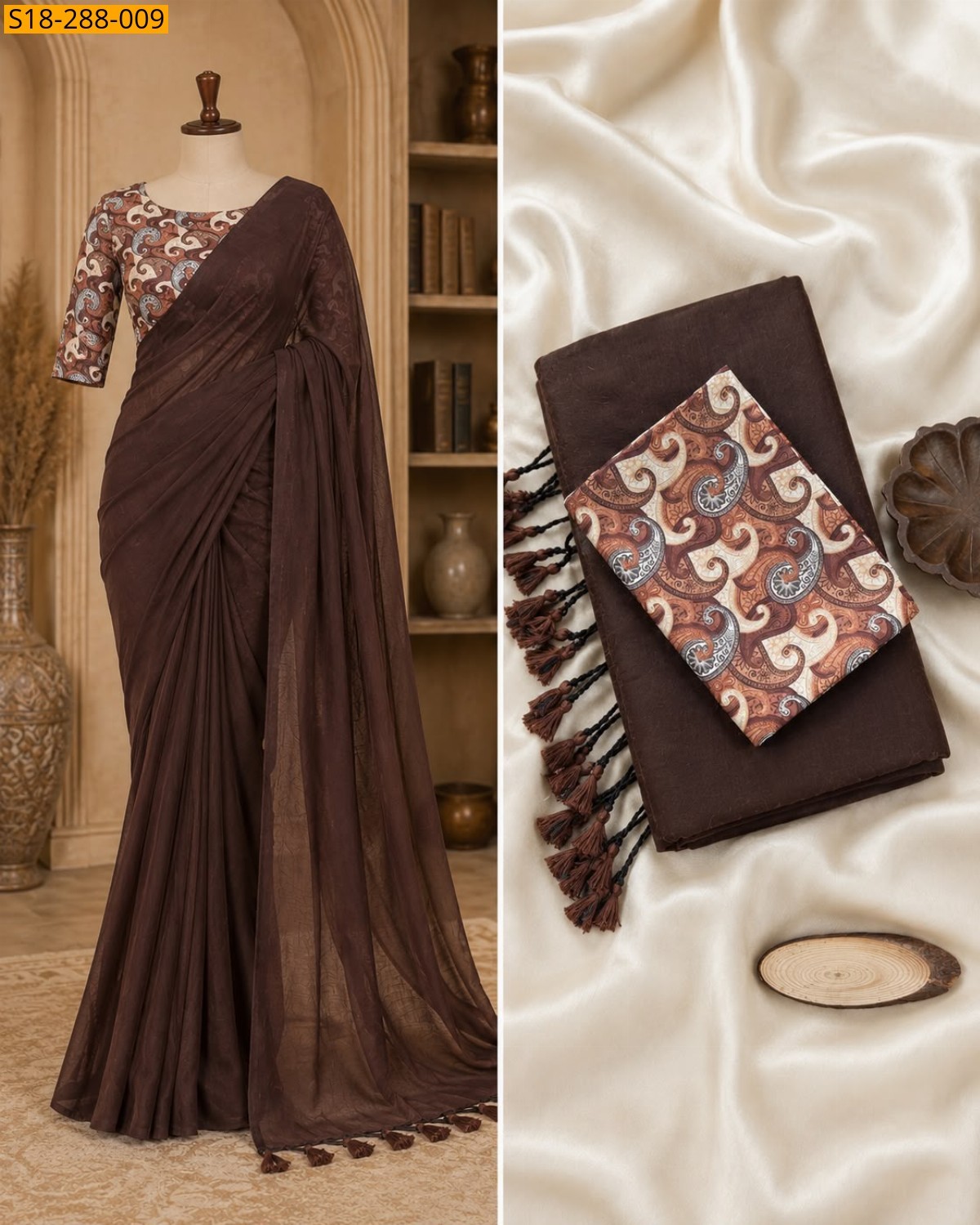 Brown Fancy Khadi Cotton Saree