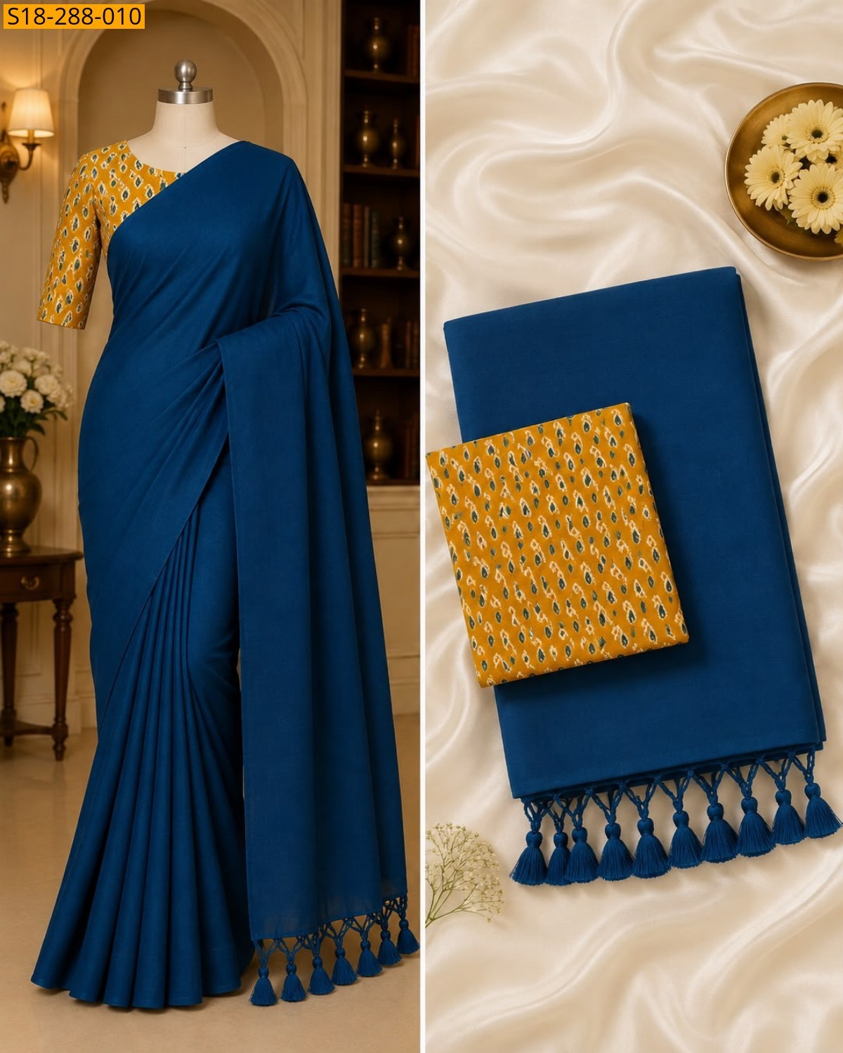 Blue Fancy Khadi Cotton Saree