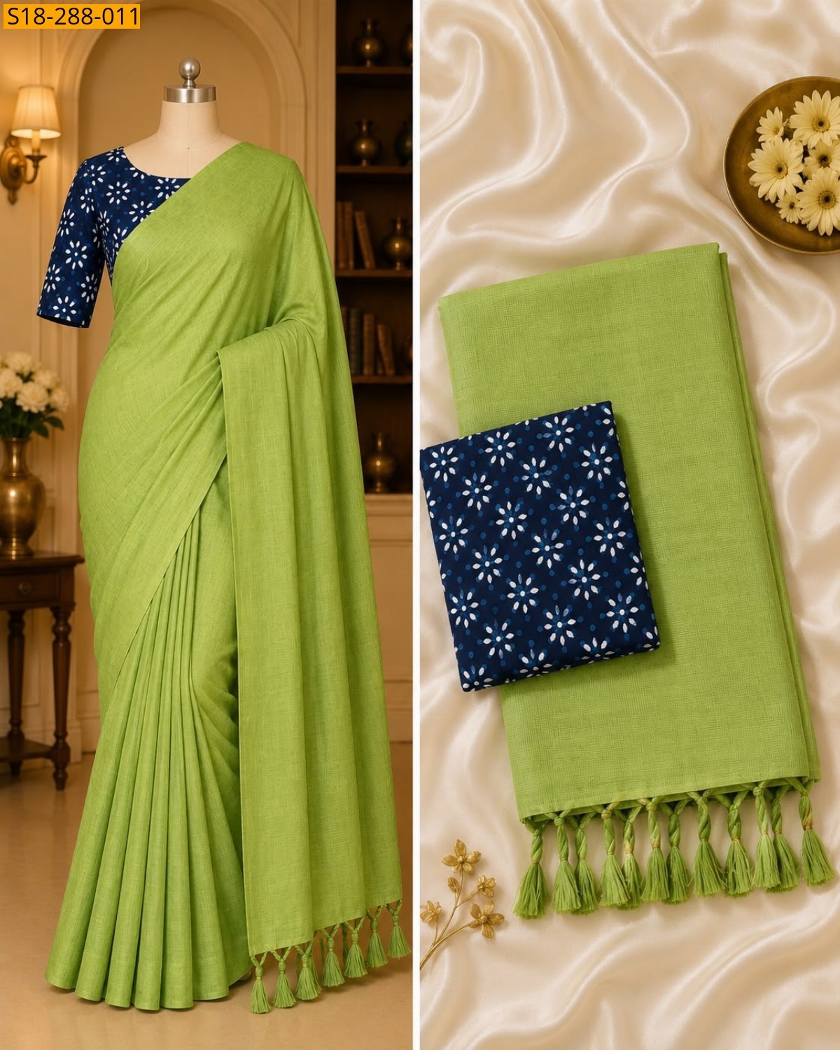 Green Fancy Khadi Cotton Saree