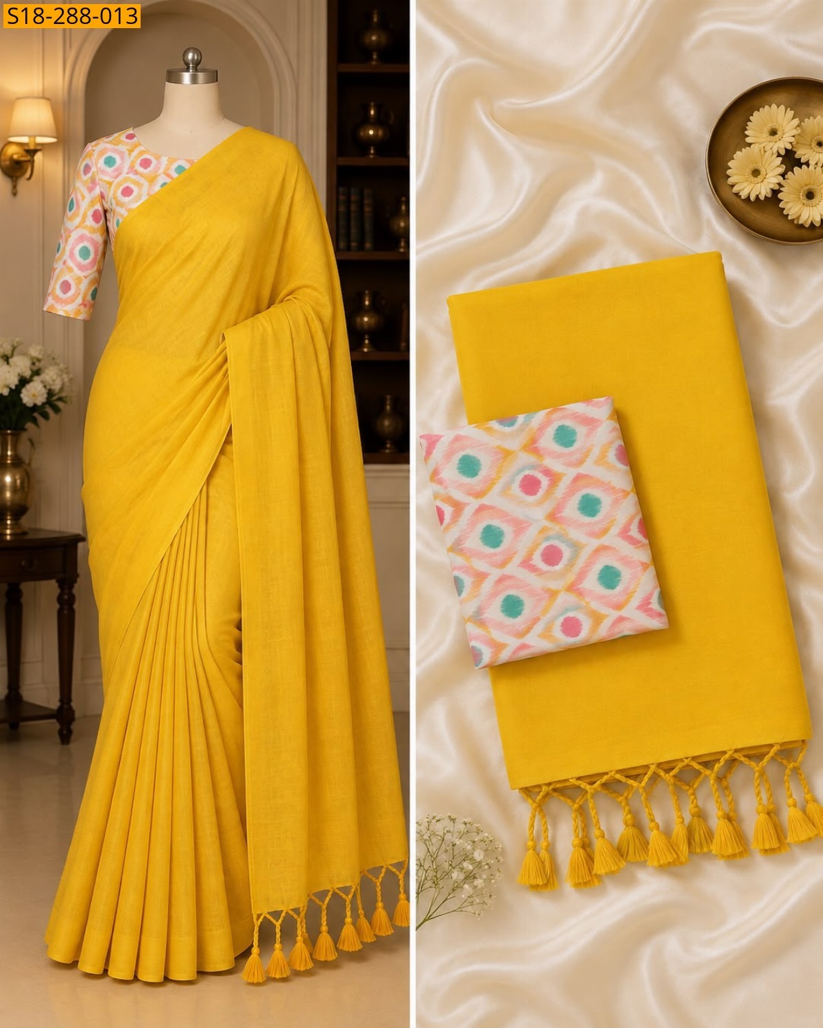 Yellow Fancy Khadi Cotton Saree