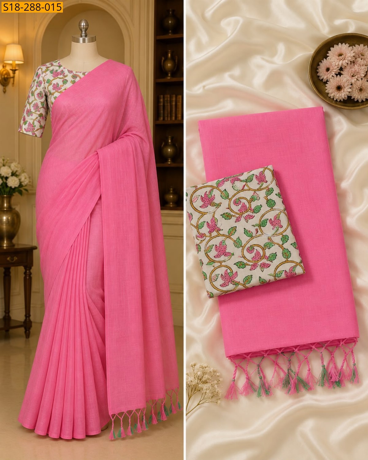 Baby Pink Fancy Khadi Cotton Saree