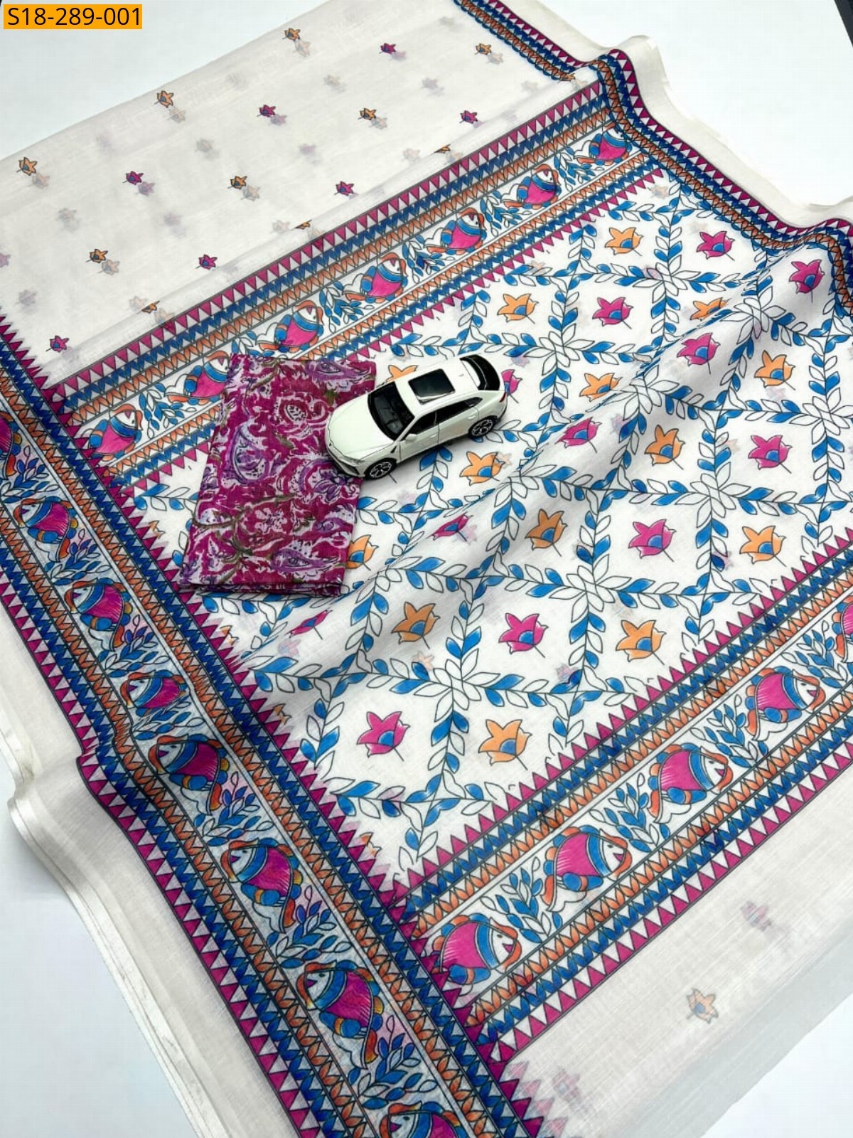 White Fancy linen digital print saree
