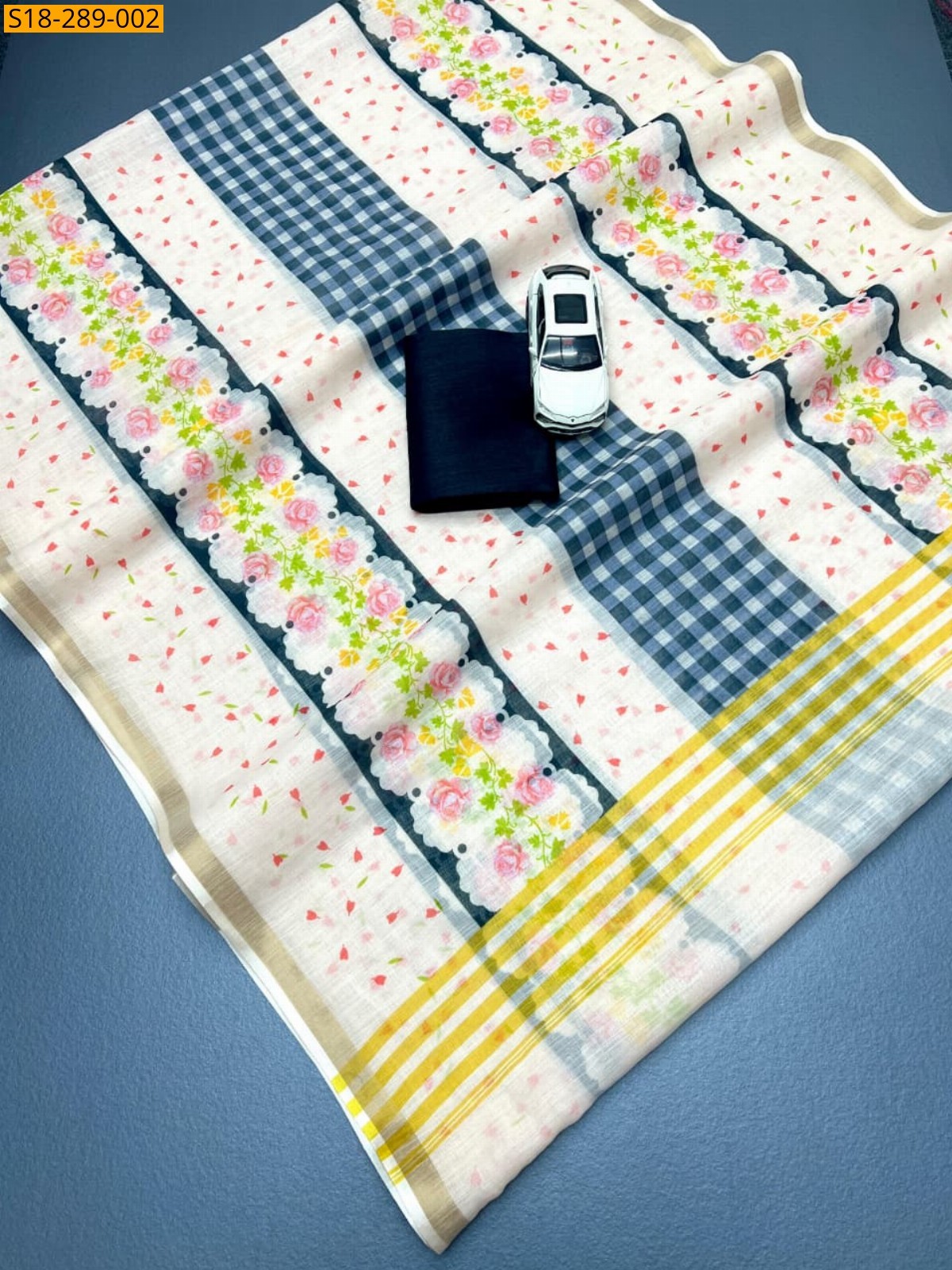 Half white Fancy linen digital print saree