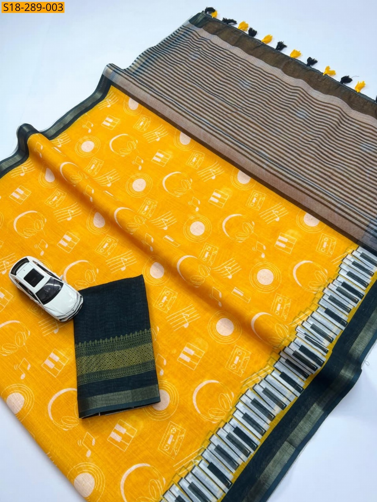 Yellow Fancy linen digital print saree
