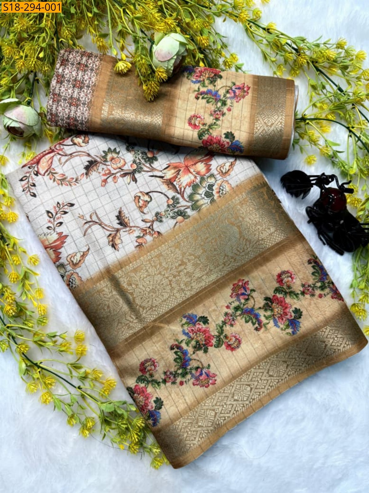 Half white Dola silk saree
