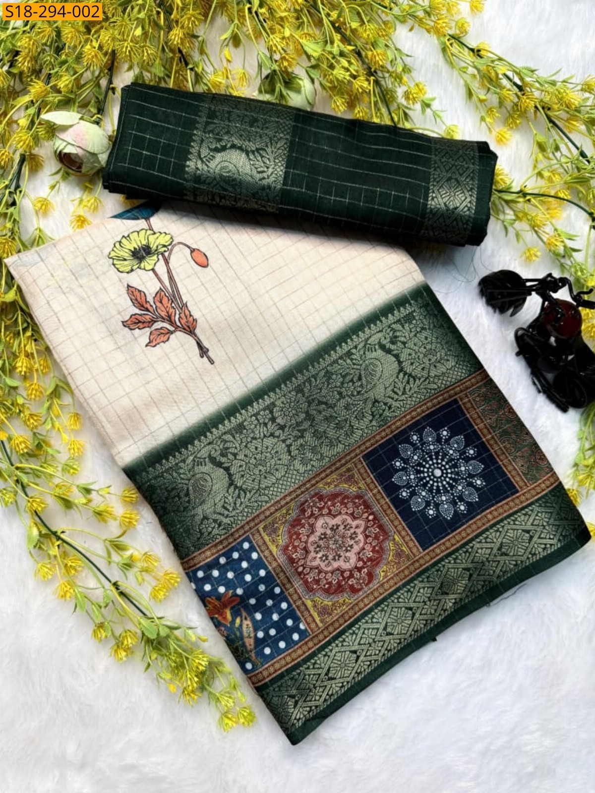 Half white Dola silk saree