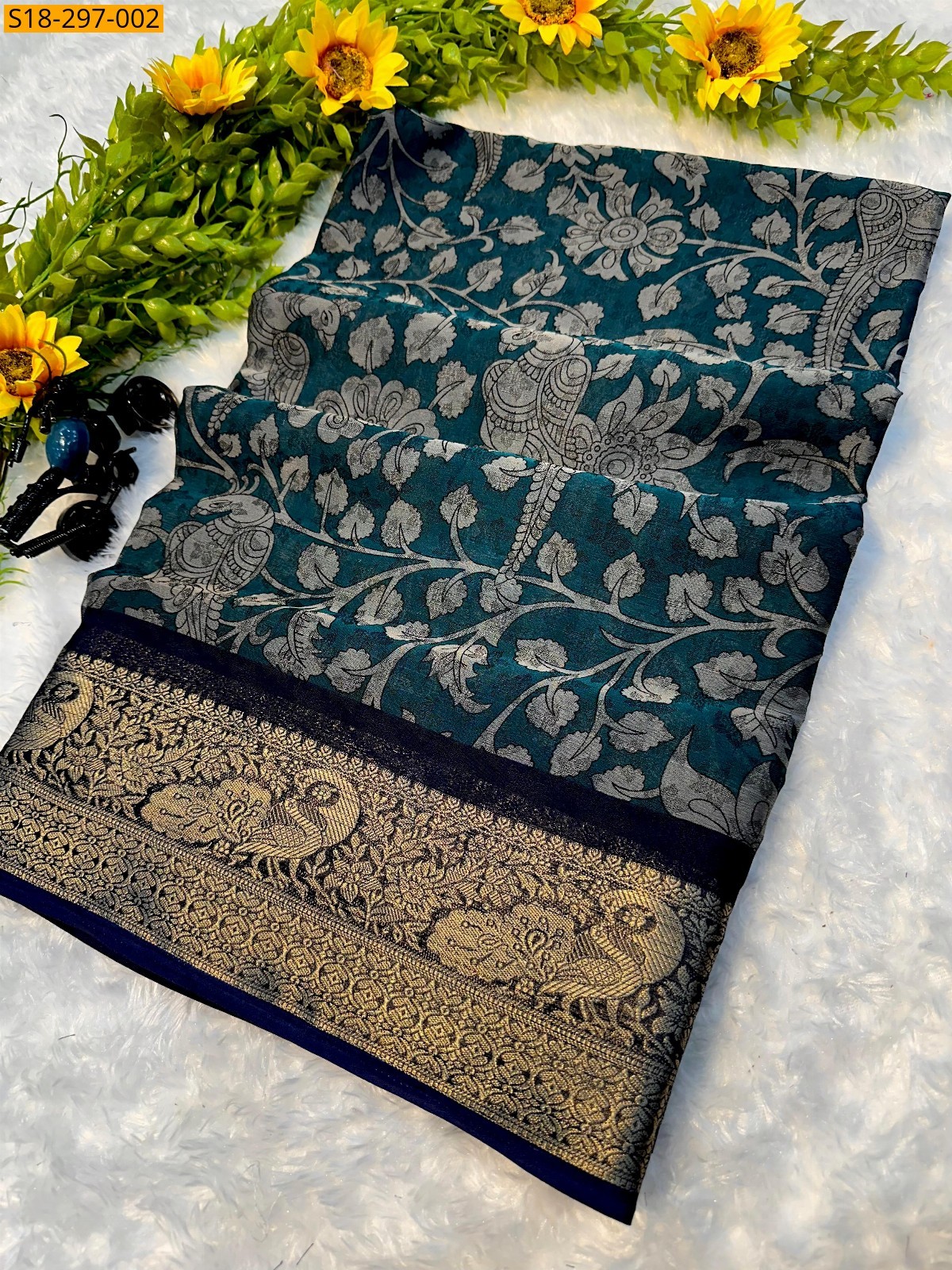 Green Marshmellow blooming saree