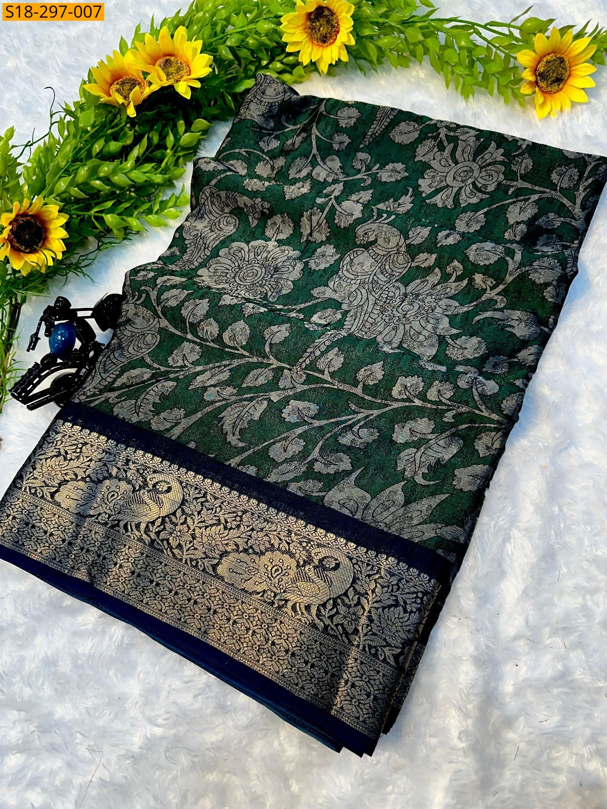 Green Marshmellow blooming saree