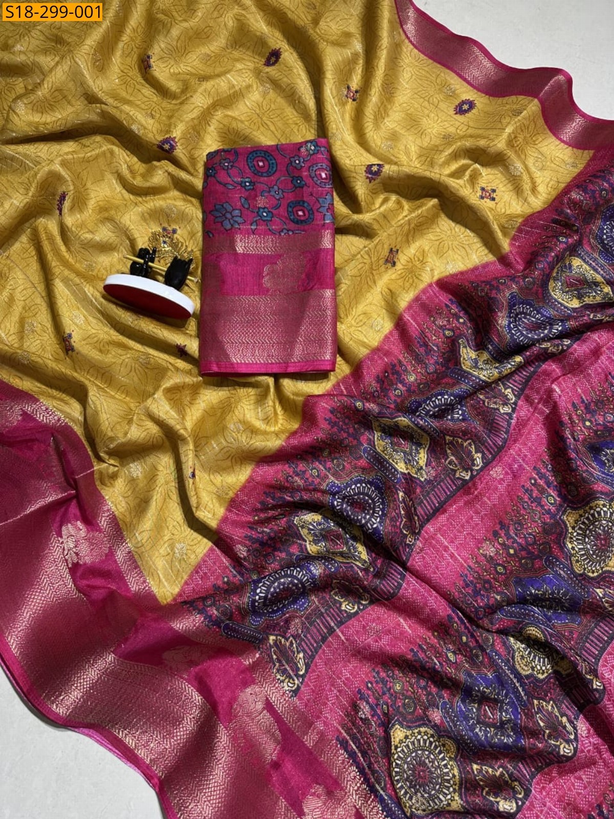 Yellow Fancy Dola silk saree